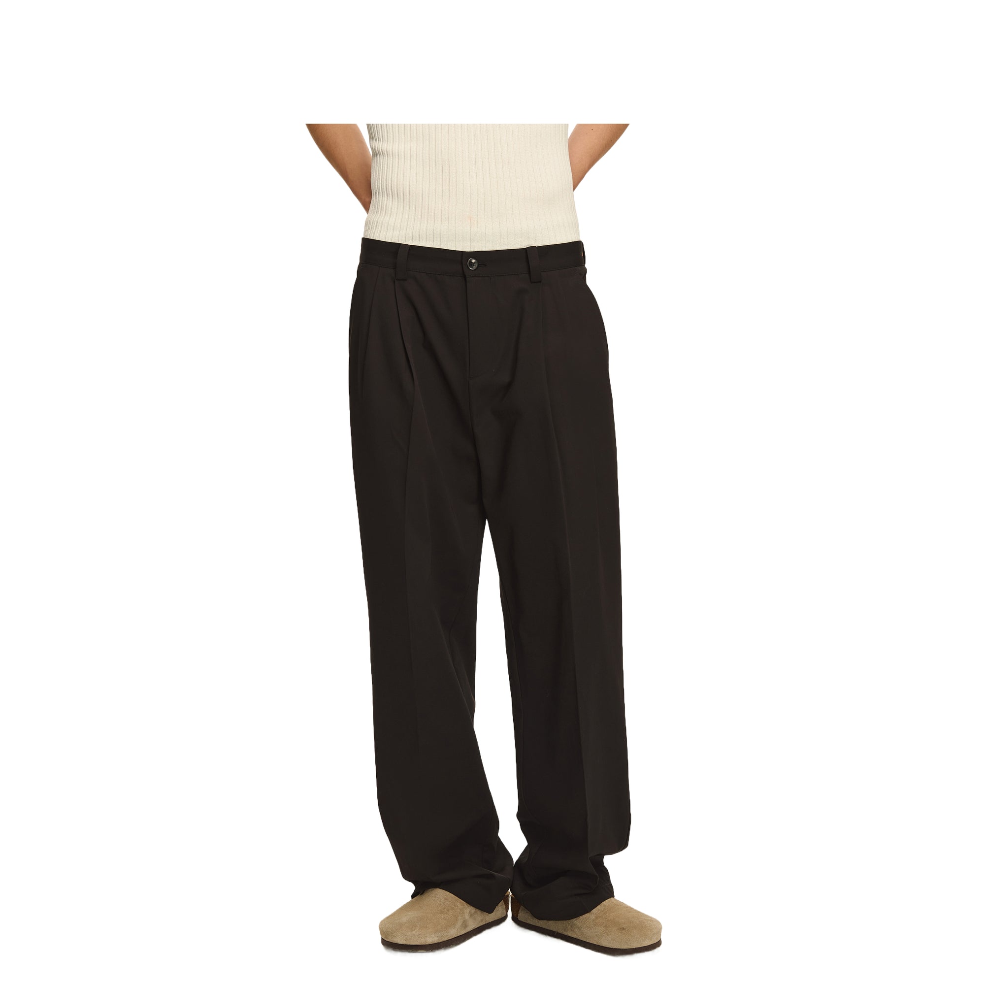 Black Acetate Wool Slightly Tapered Casual Trousers