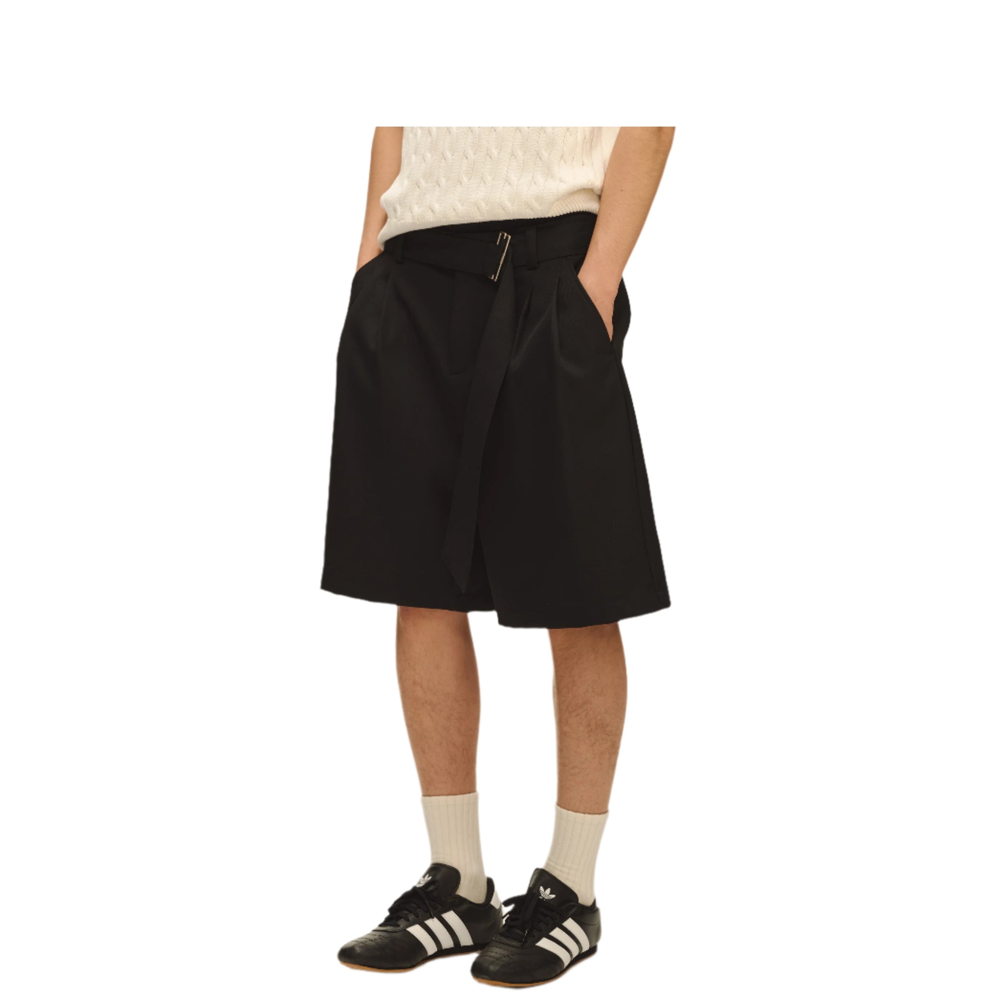 Black Decorative Ribbon Bermuda Shorts