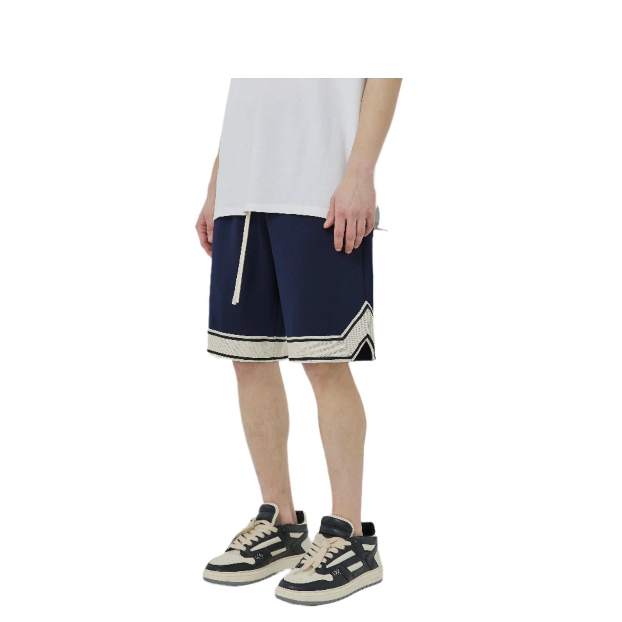 Navy Striped Hem Shorts