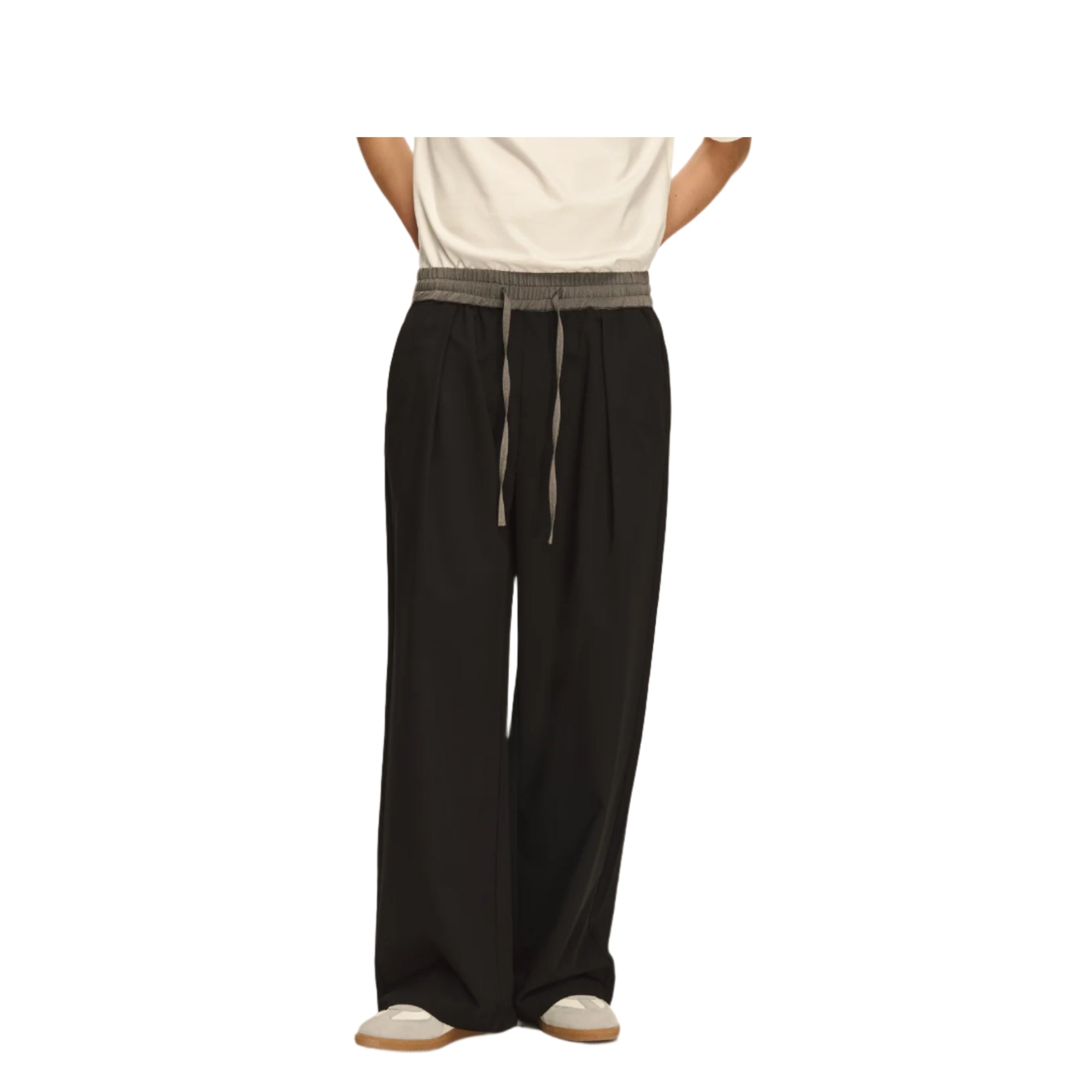 Black Contrast Drawstring Suit Trousers