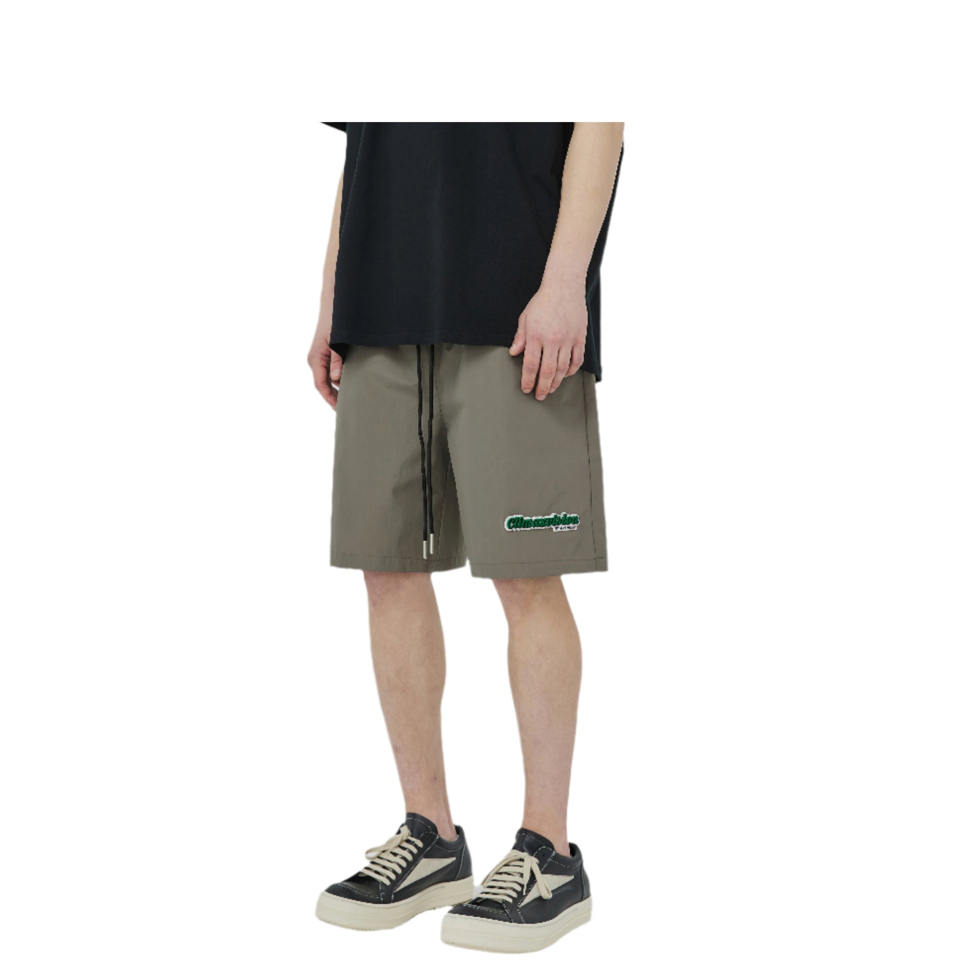 Dark Khaki Grey Toothbrush Embroidery Woven Shorts