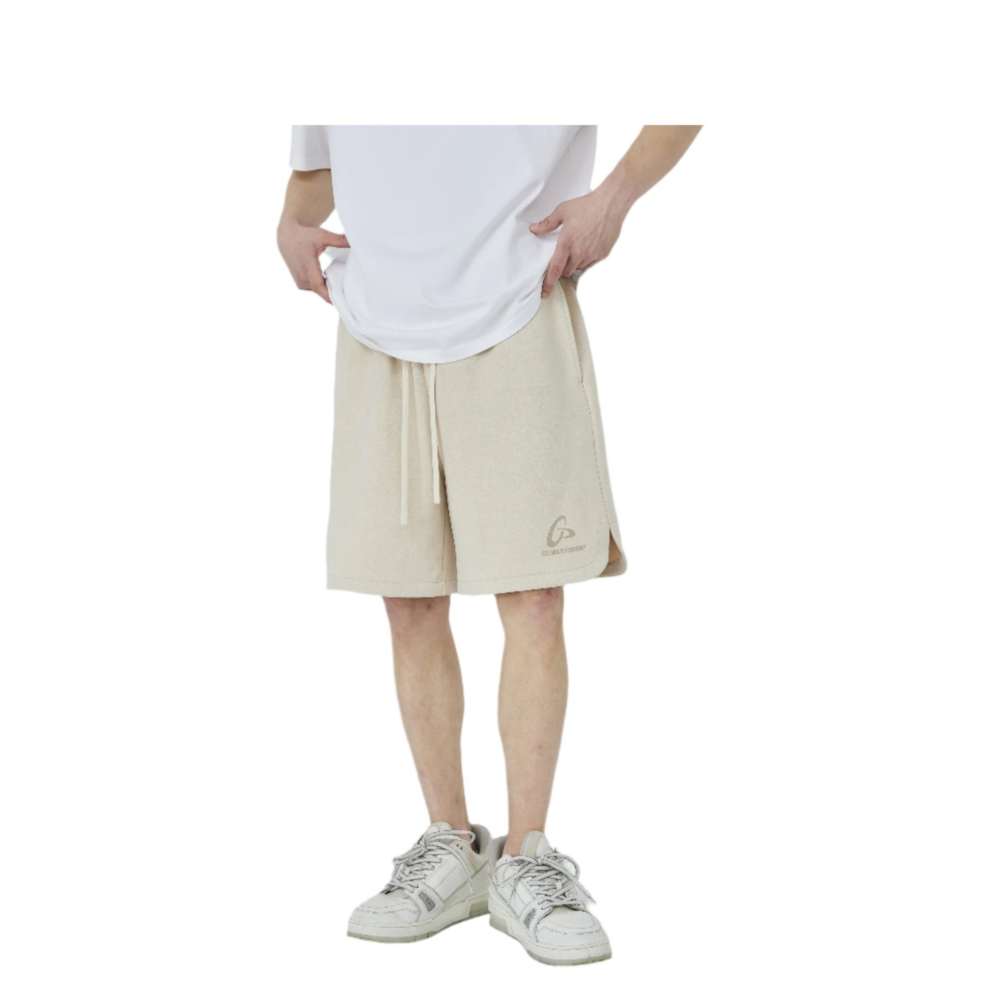 Beige Frisbee Print Suede Shorts