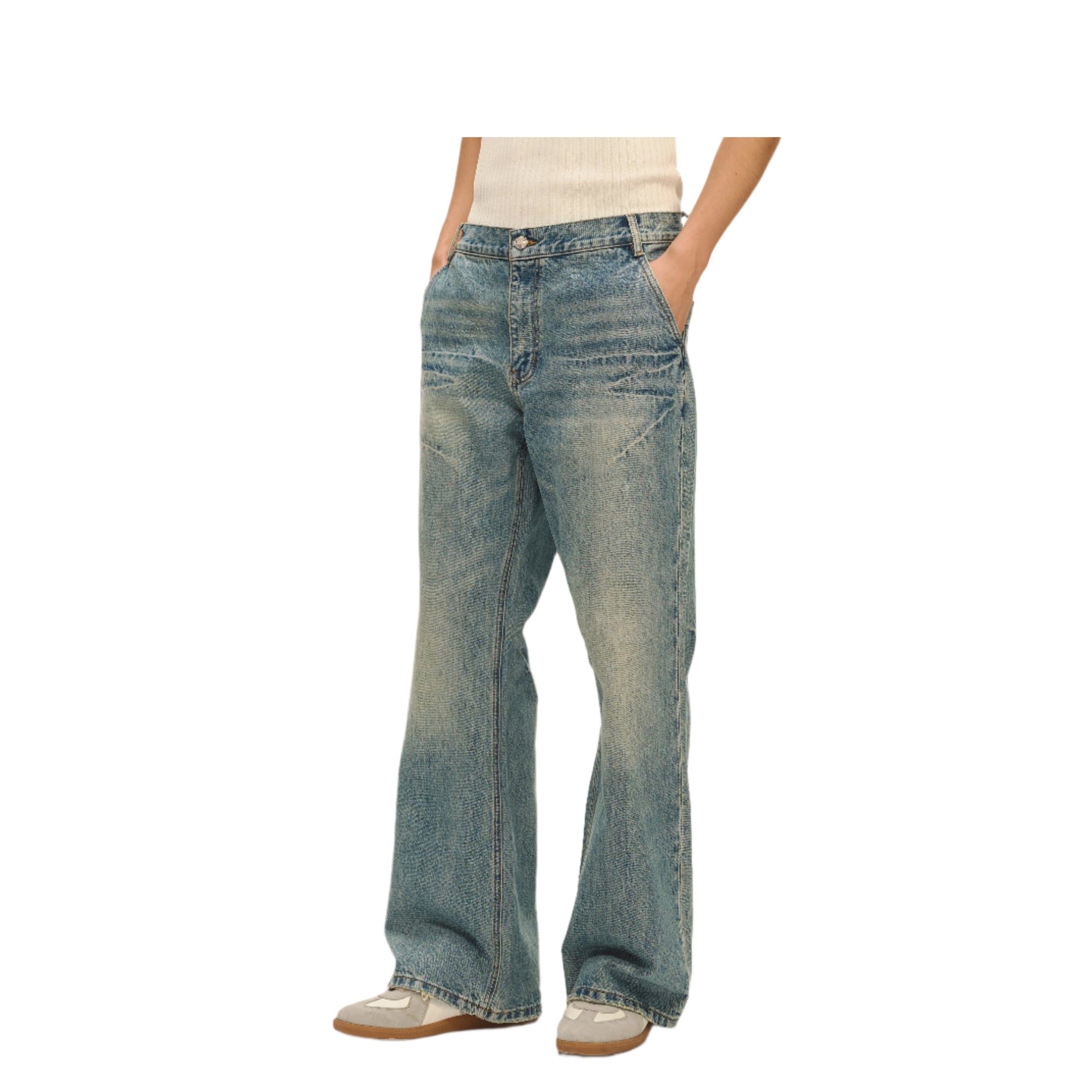 Blue Vintage Lightning Bolt Cat Whisker Jeans