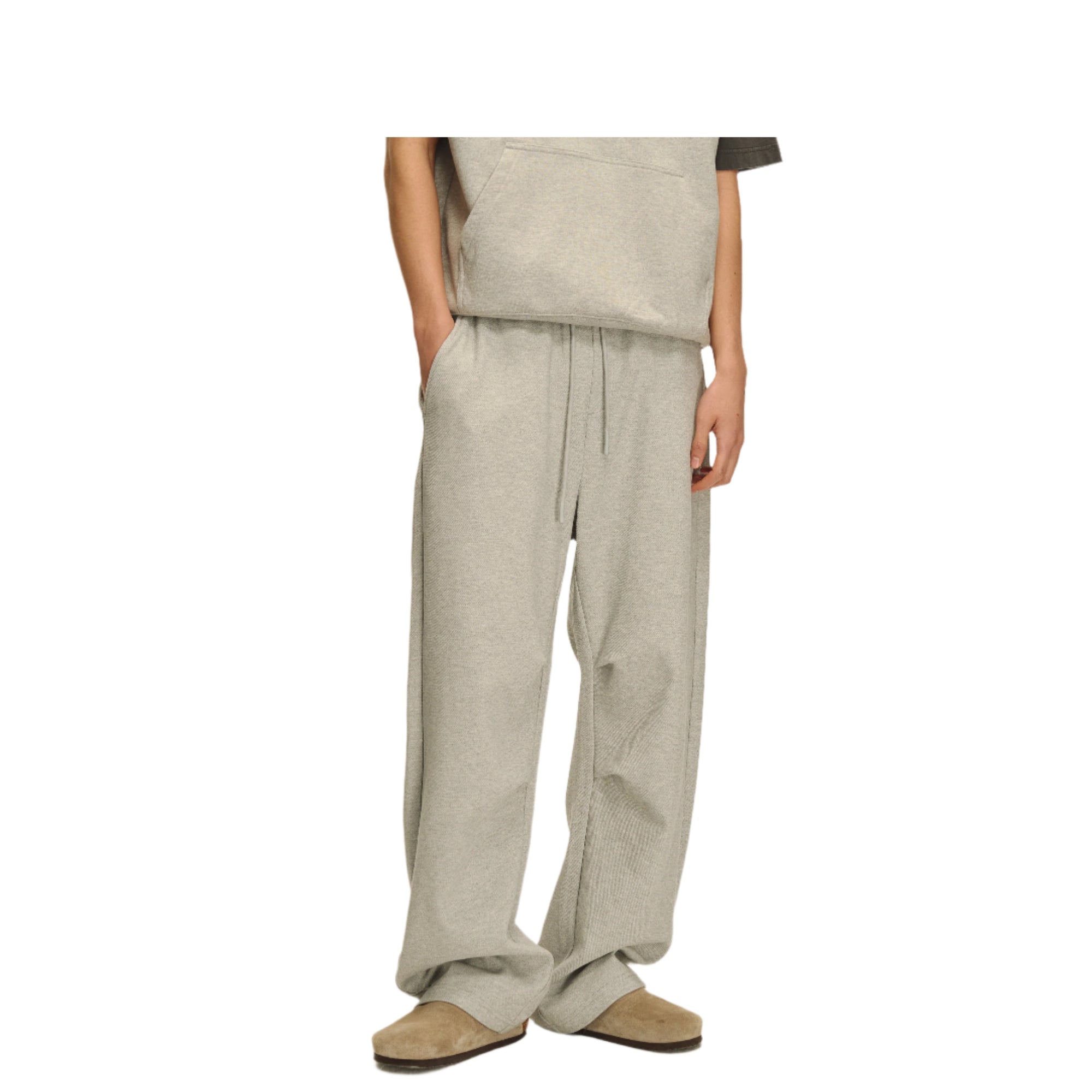 Grey Textured Curved Sweatpants