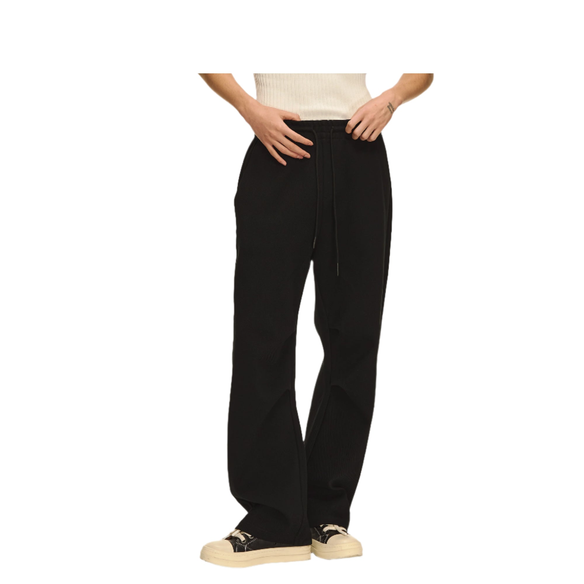 Black Textured Curved Sweatpants
