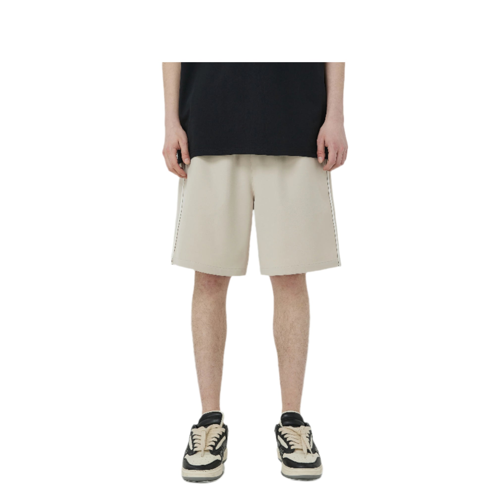 Light Beige Striped Casual Trousers Shorts