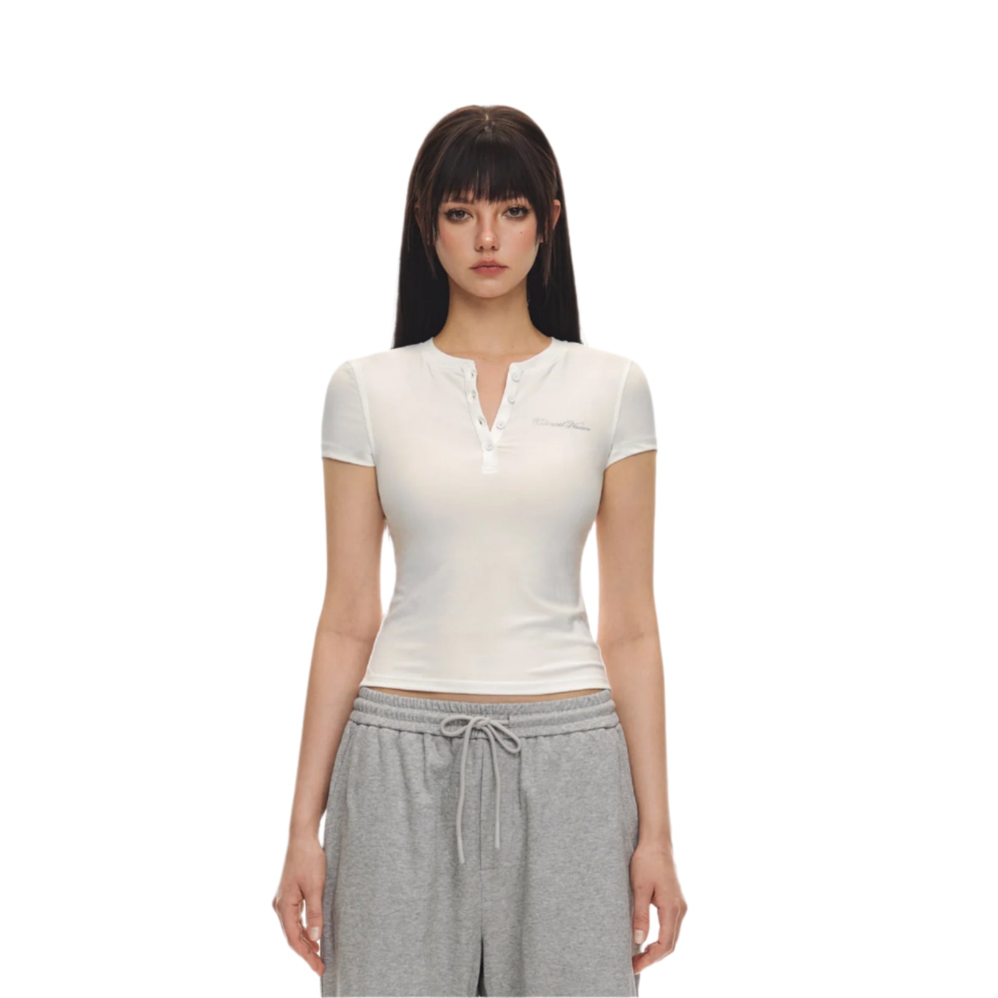 White Stretch Henley Short Sleeves