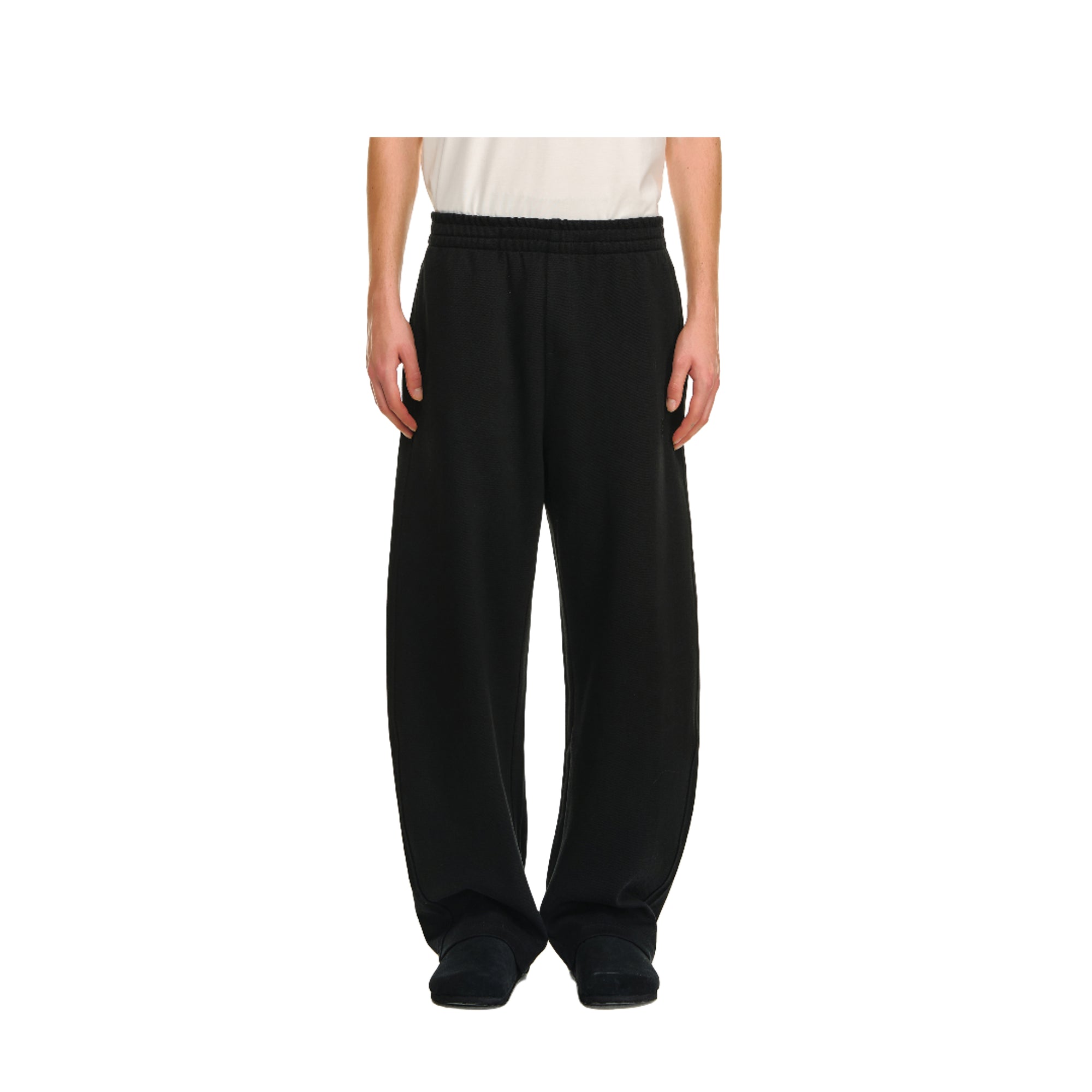 Black Textured Drape Cotton Piqué Embroidered Scimitar Pants