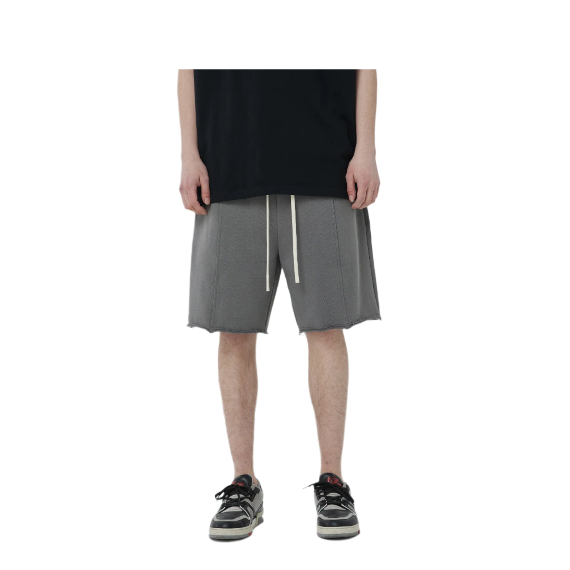 Grey Raw Hem Center Panel Shorts