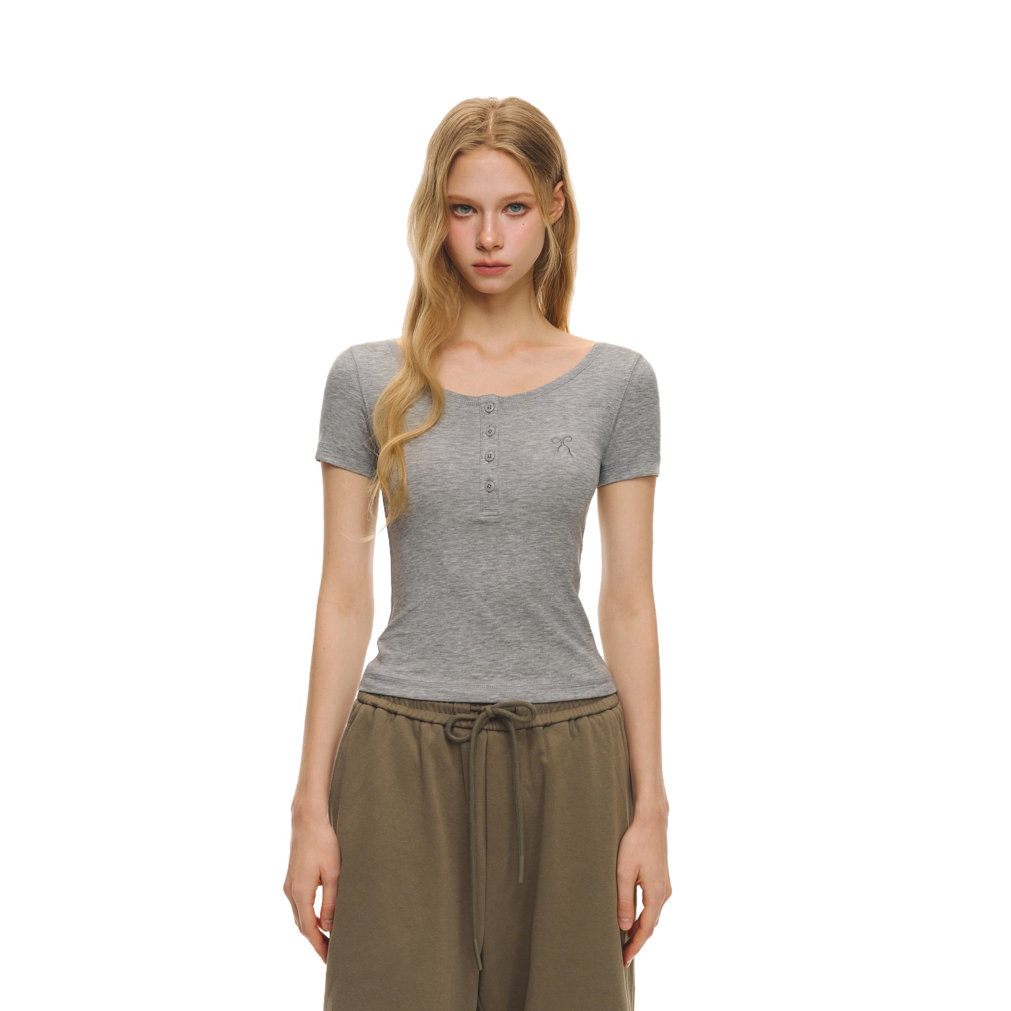 Grey Light Embroidered Short Sleeves