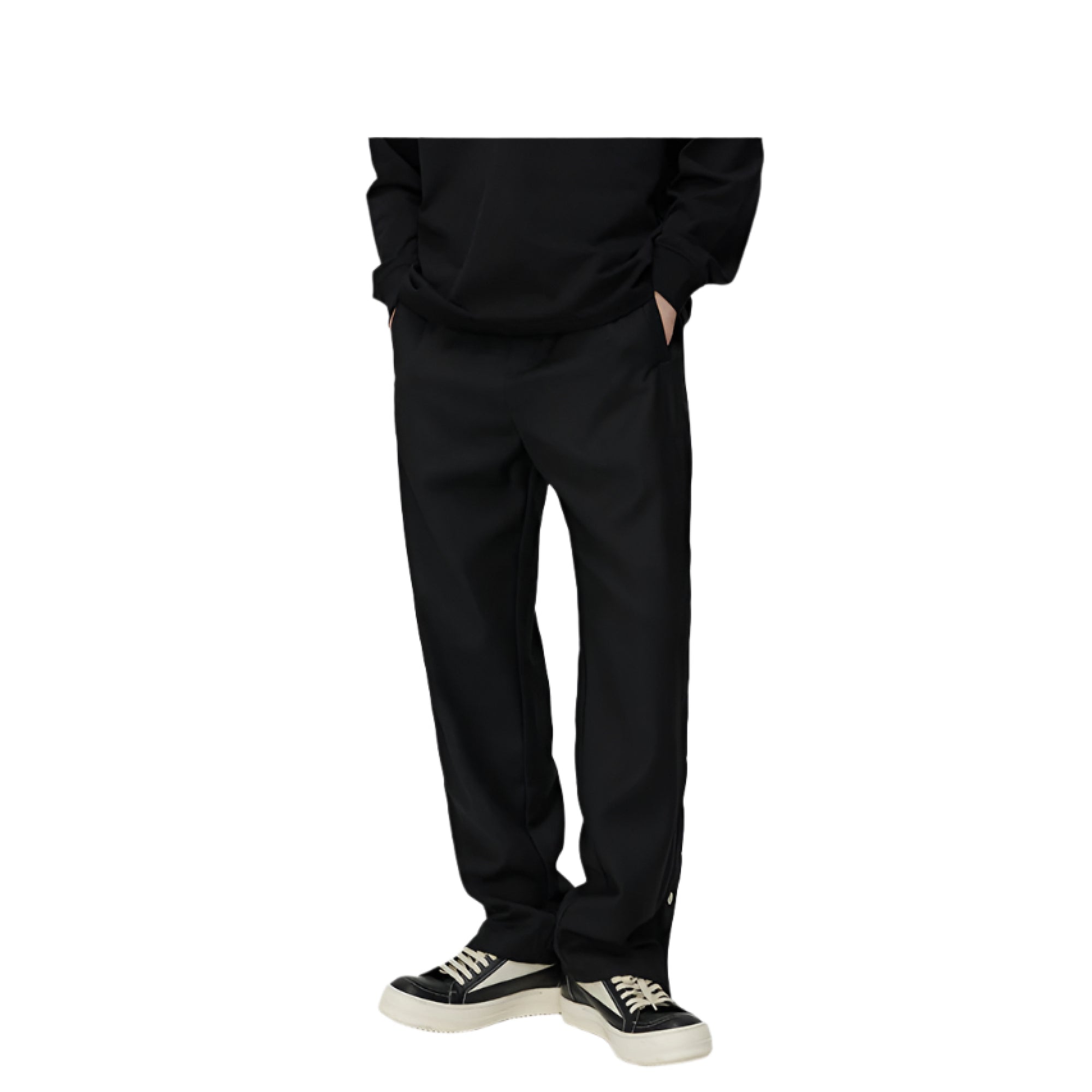 Black Button Slit Drape Casual Suit Pants