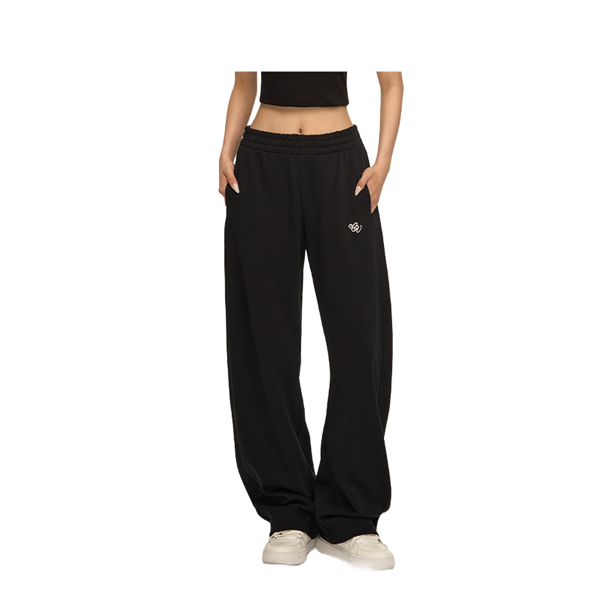 Black CV 3D Embroidered Banana Pants