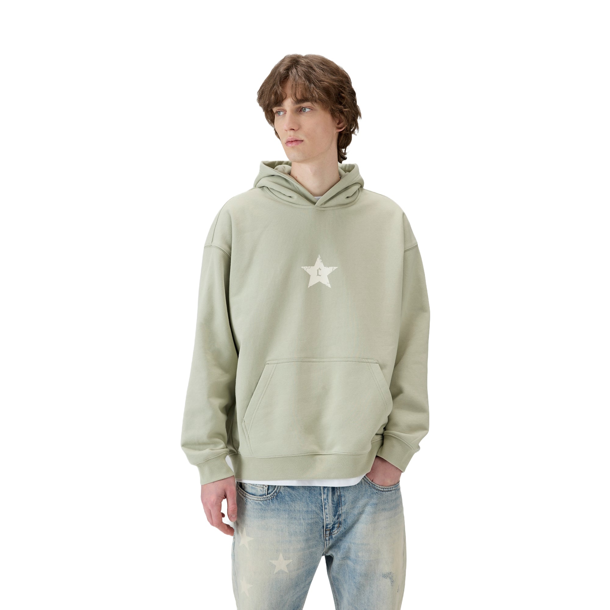 Pistachio Green Distressed Stars Hoodie