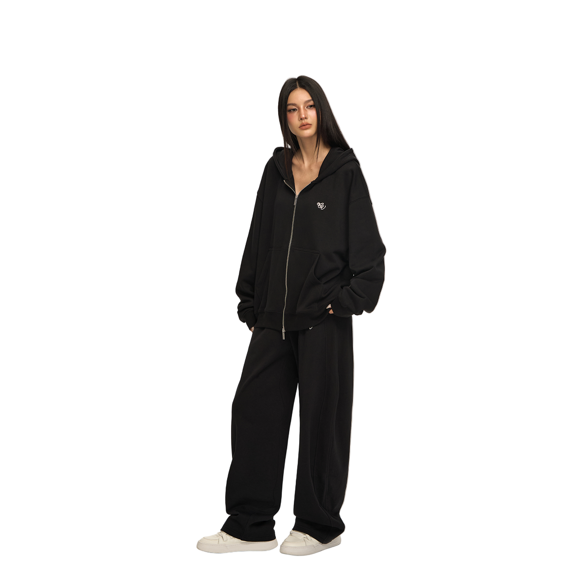 Black CV 3D Embroidered Banana Pants
