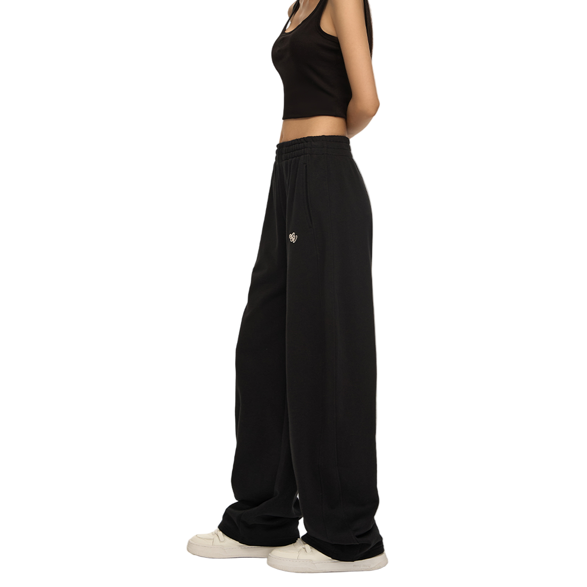 Black CV 3D Embroidered Banana Pants