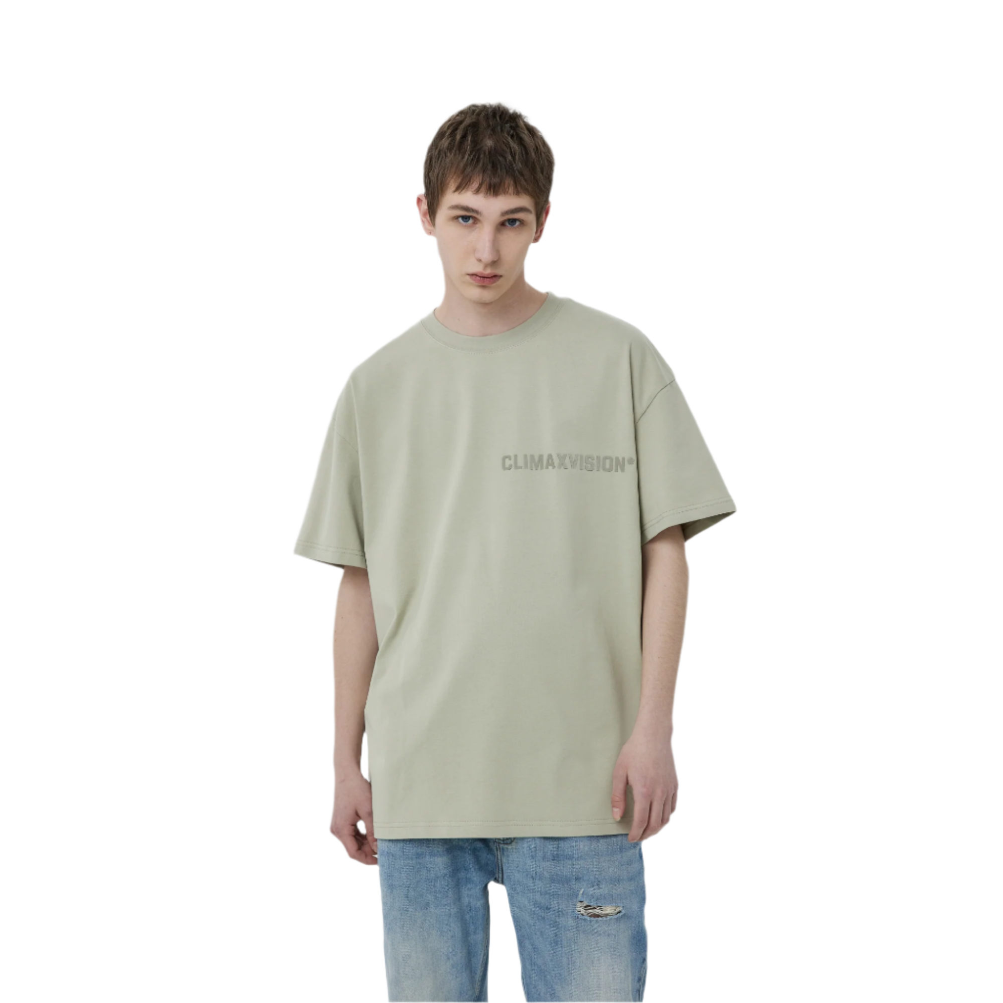 Pistachio Green Flocked Letter Short Sleeves