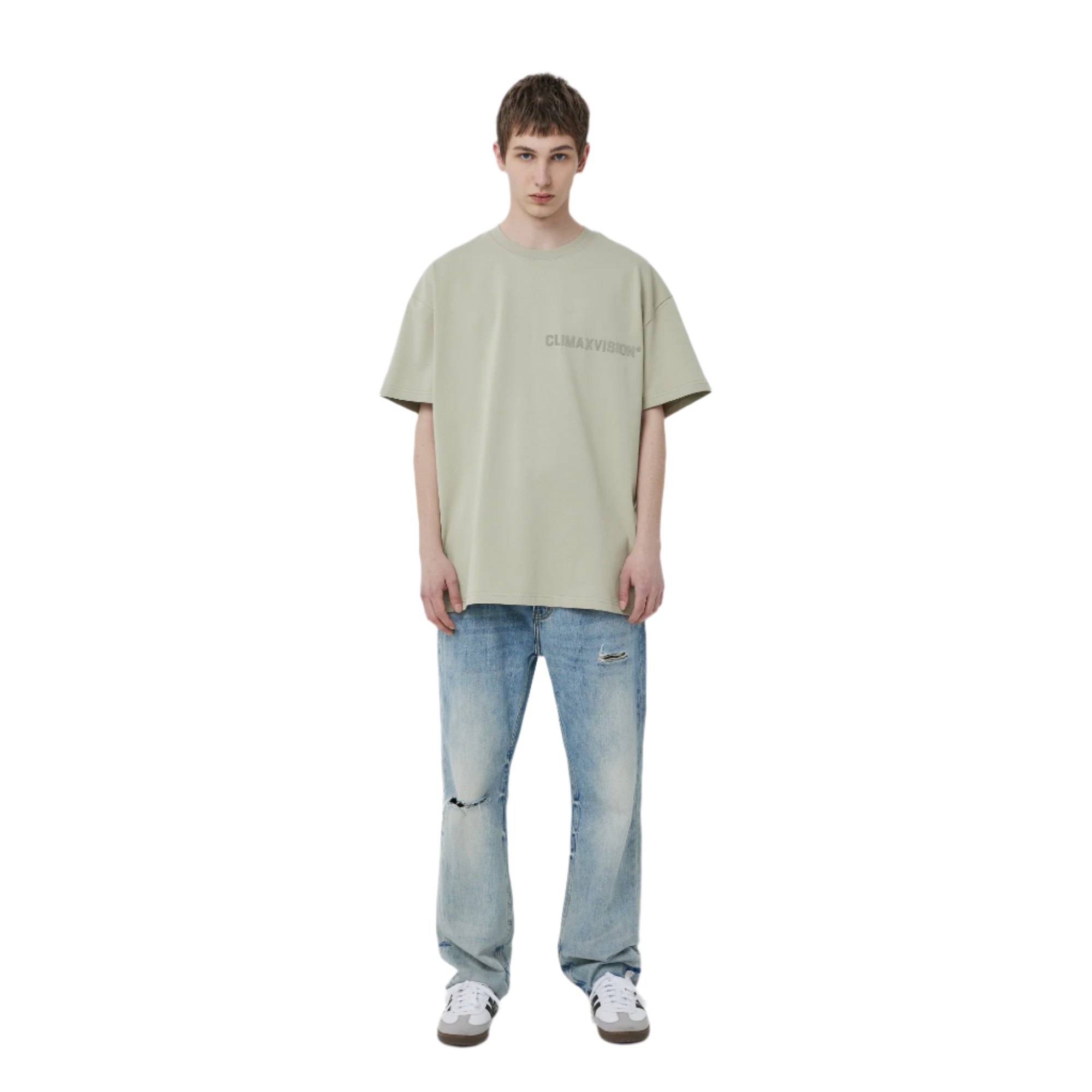 Pistachio Green Flocked Letter Short Sleeves