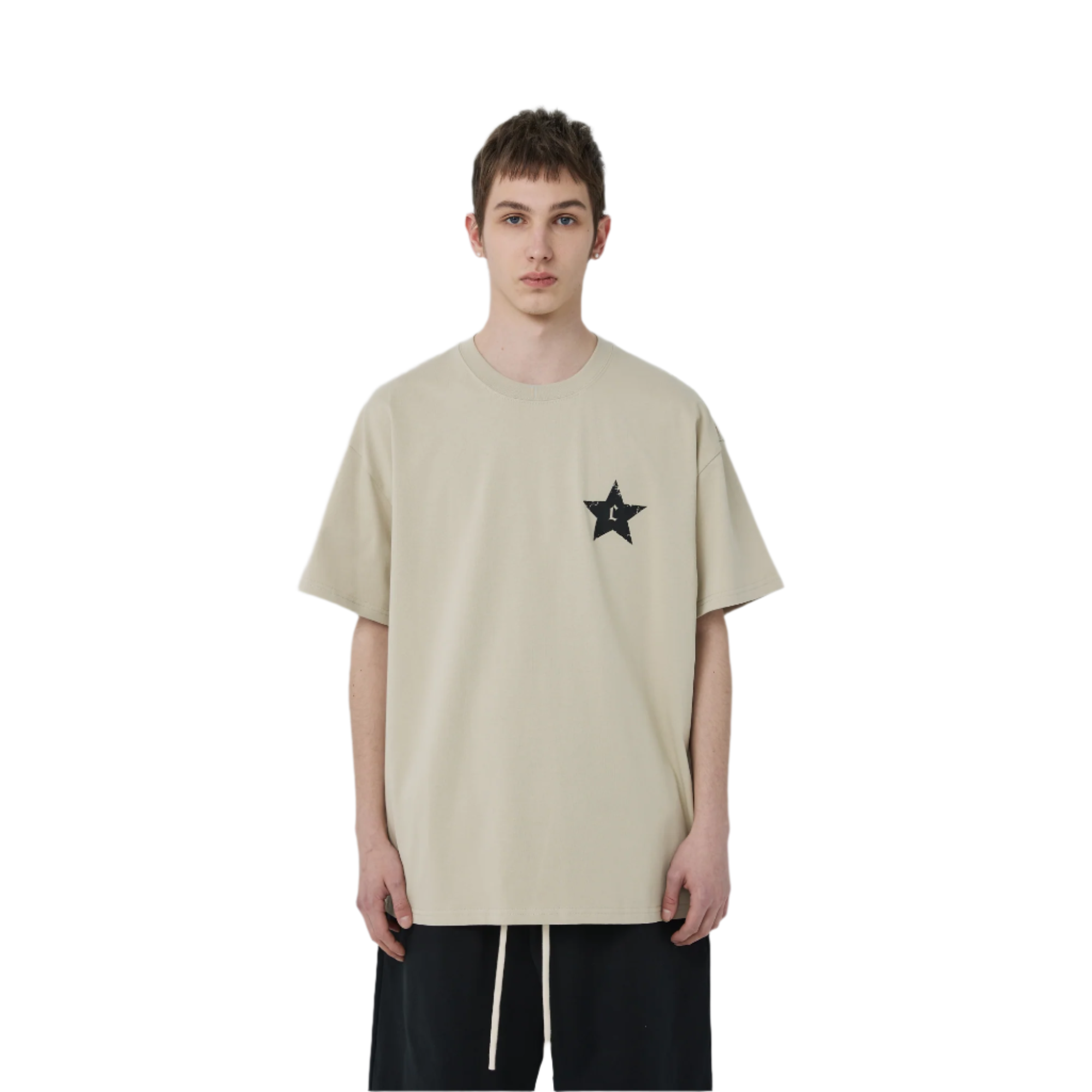 Wheat-colored Damaged Star C-shaped Short Sleeves
