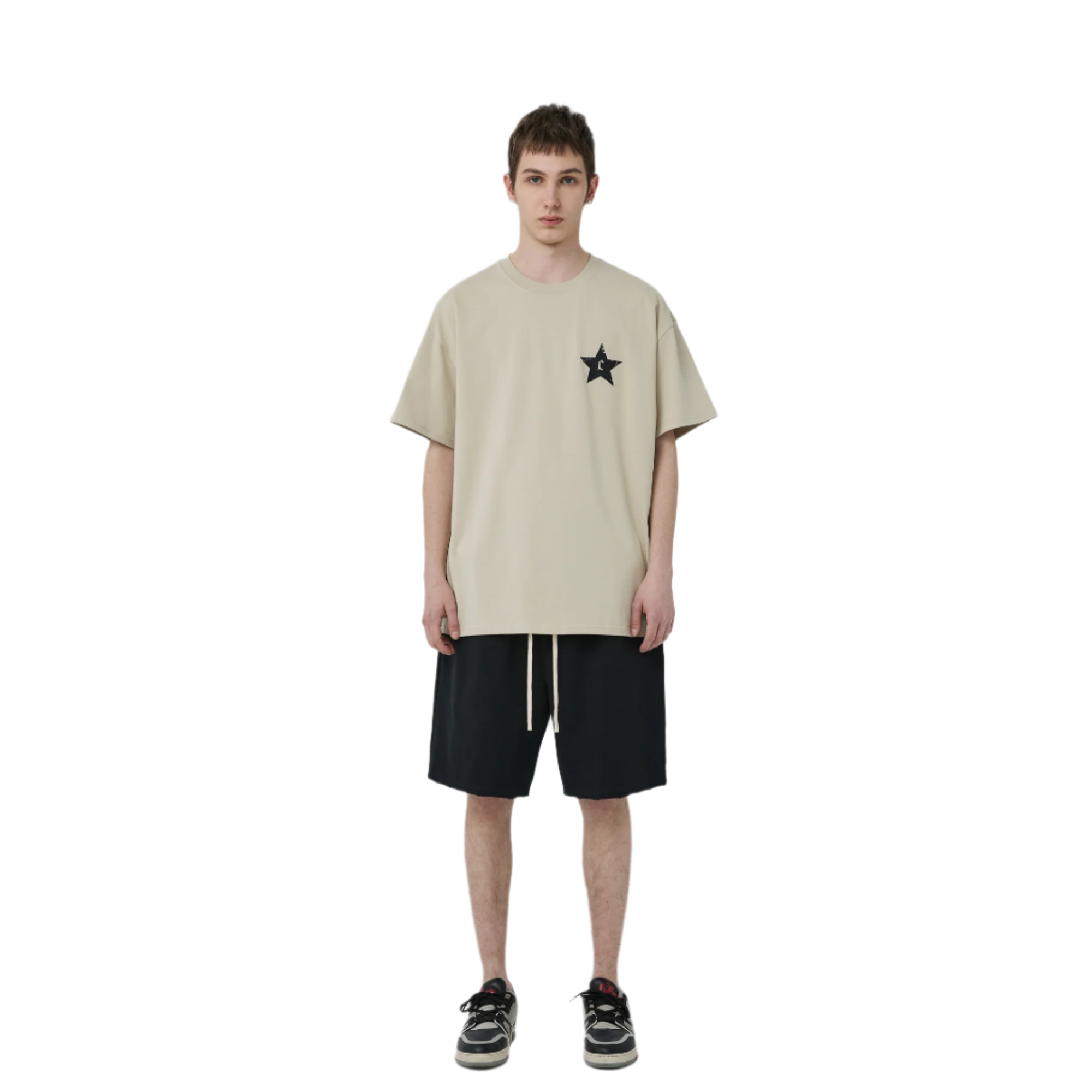 Wheat-colored Damaged Star C-shaped Short Sleeves
