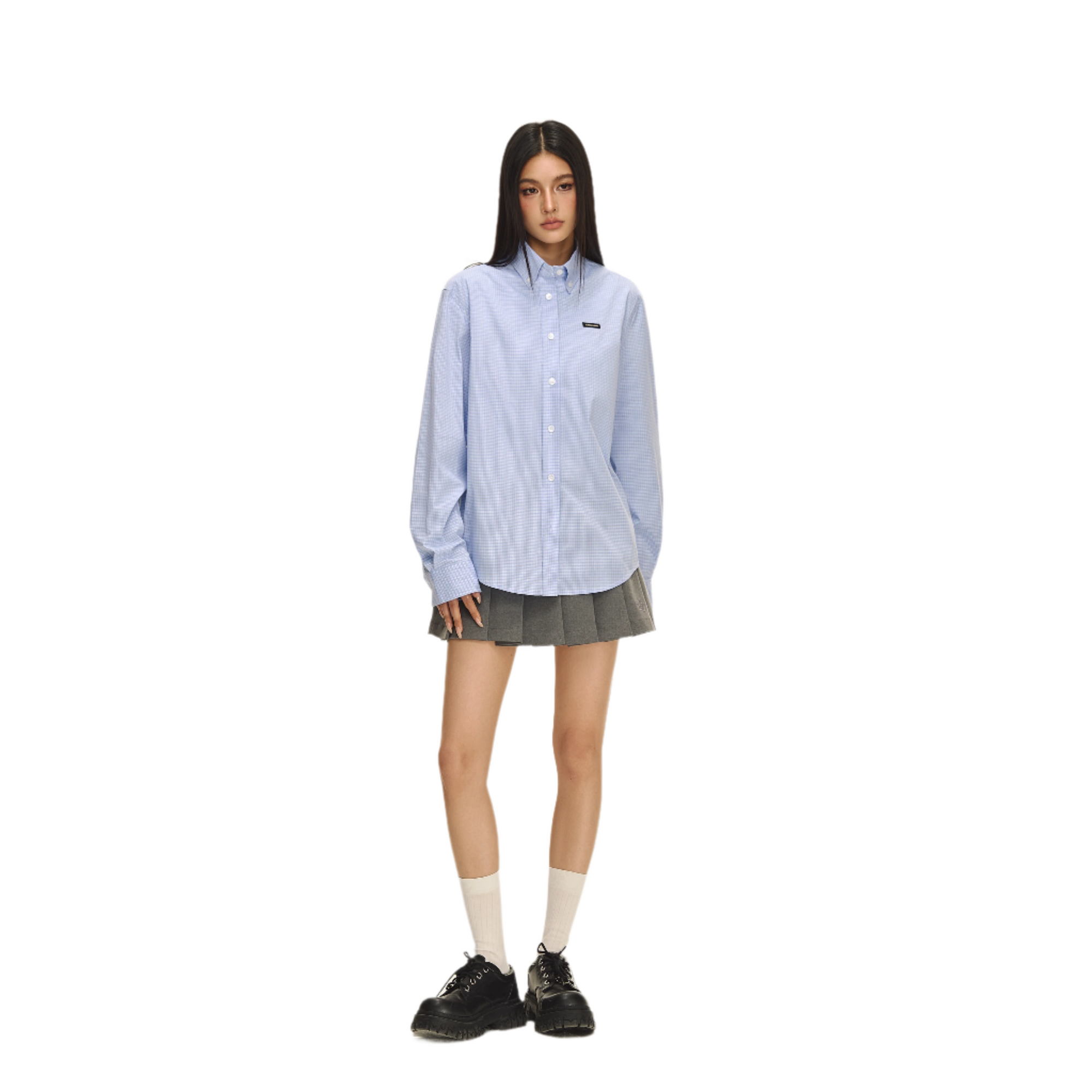 Light Blue Stretch Check Vintage Shirt