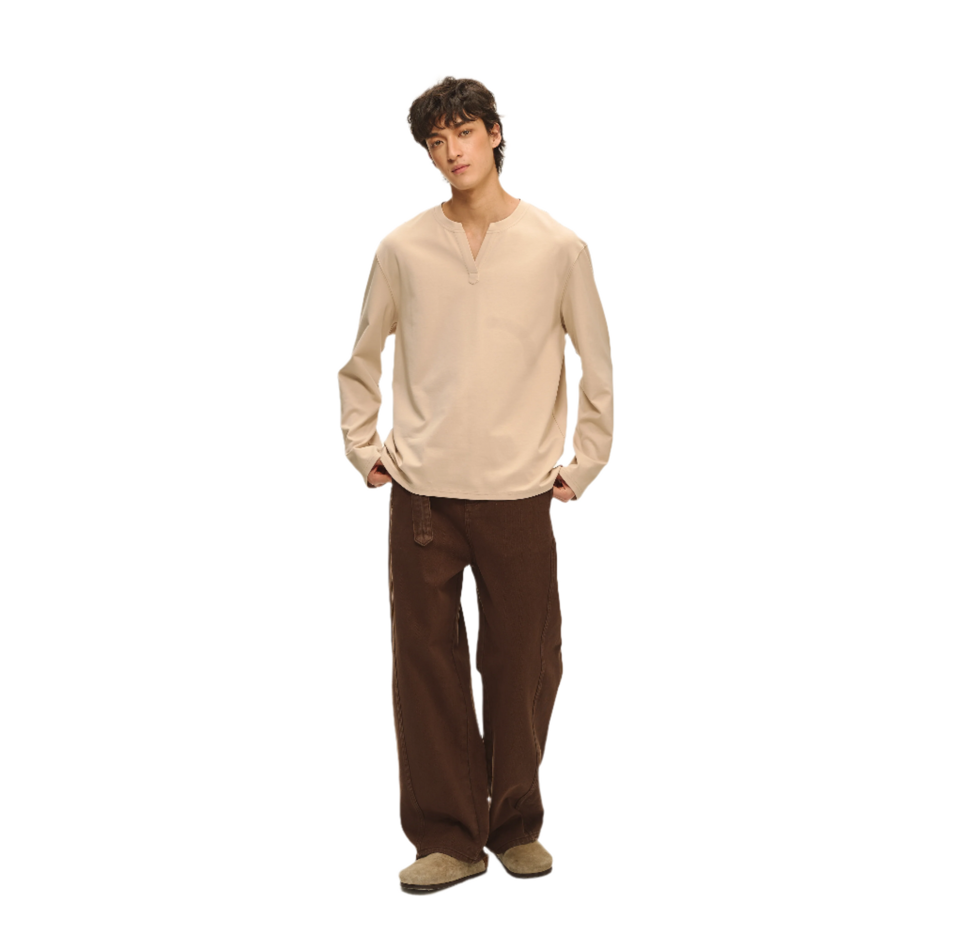 Brown Adjustable Belt Dyed Distressed Jeans