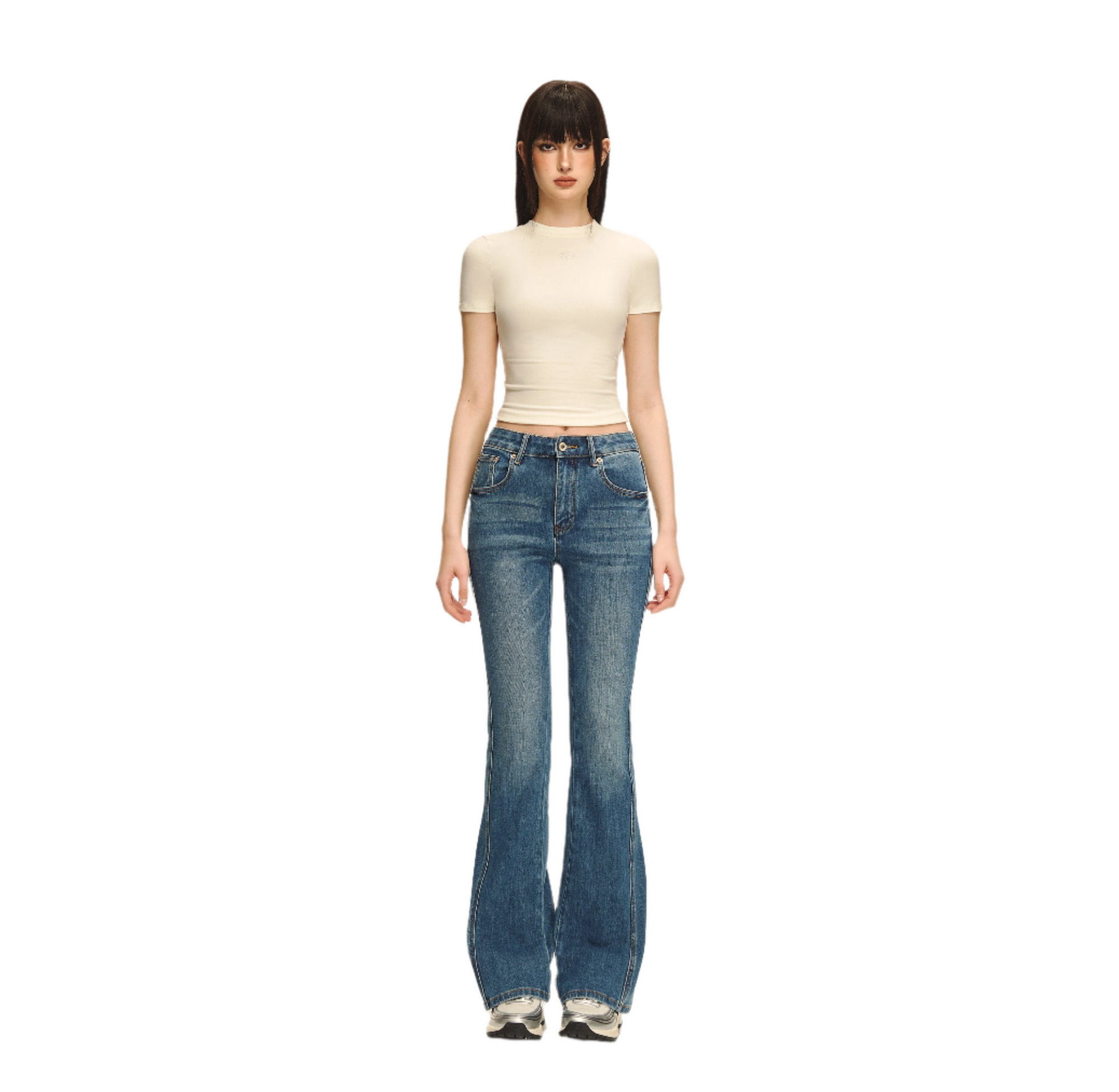 Vintage Blue Sculpted Denim Bootcut Pants