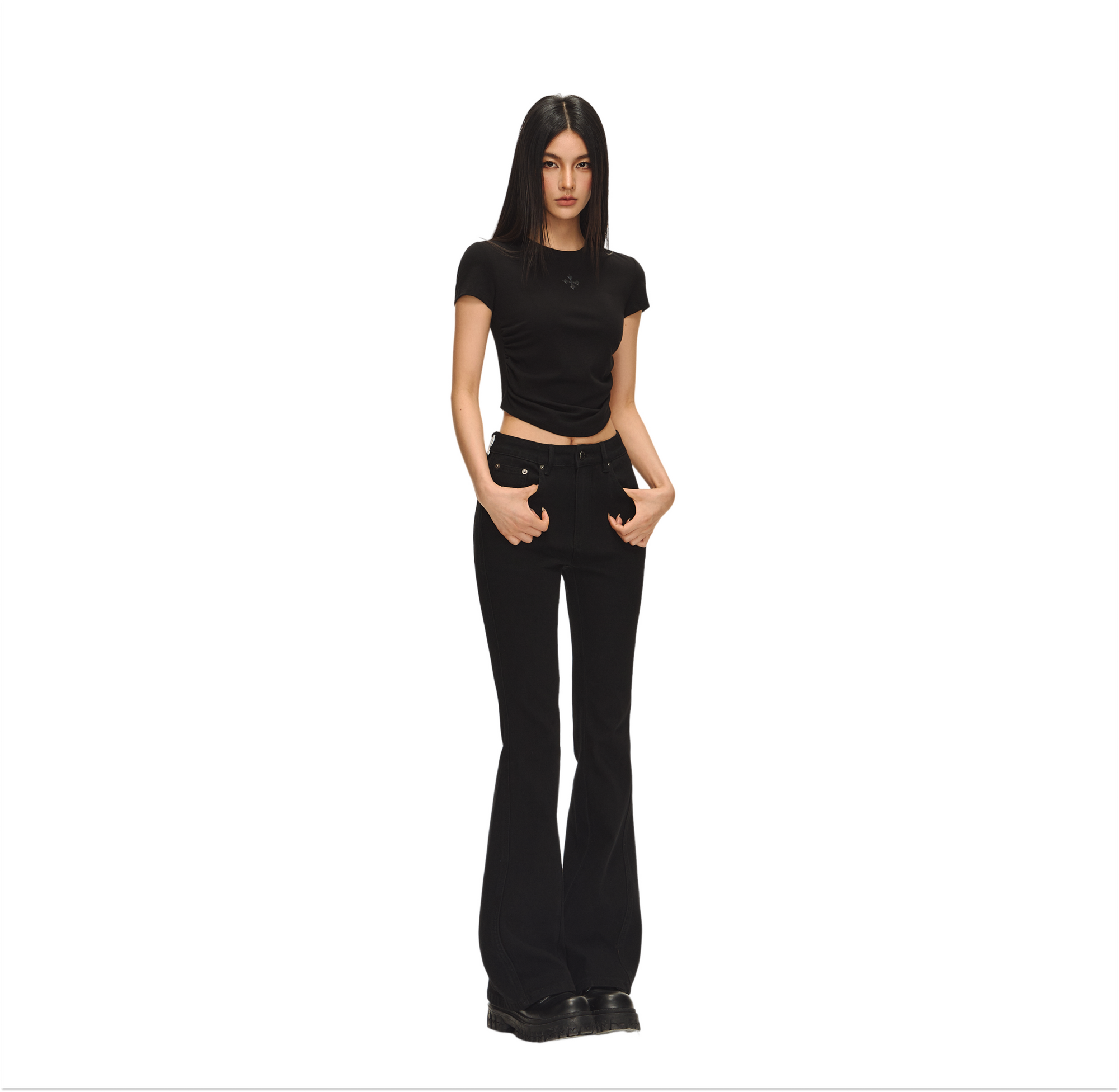 Midnight Black Sculpted Denim Bootcut Pants