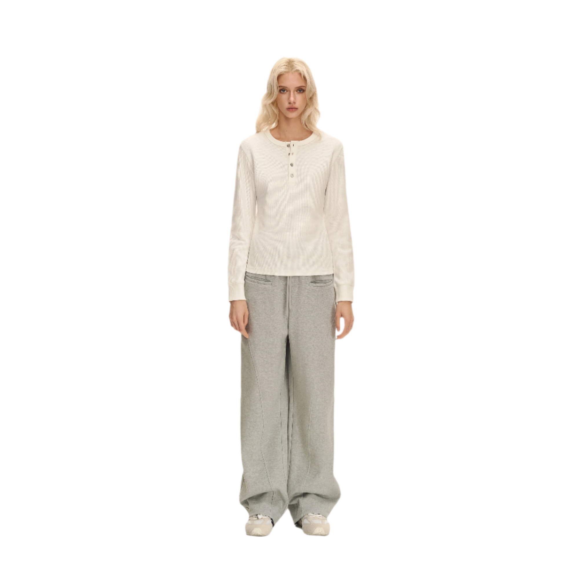 White Waffle Texture Long Sleeve T-shirt