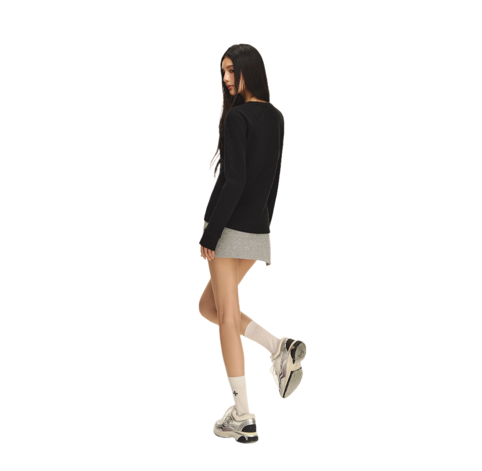 Black Waffle Texture Long Sleeve T-shirt