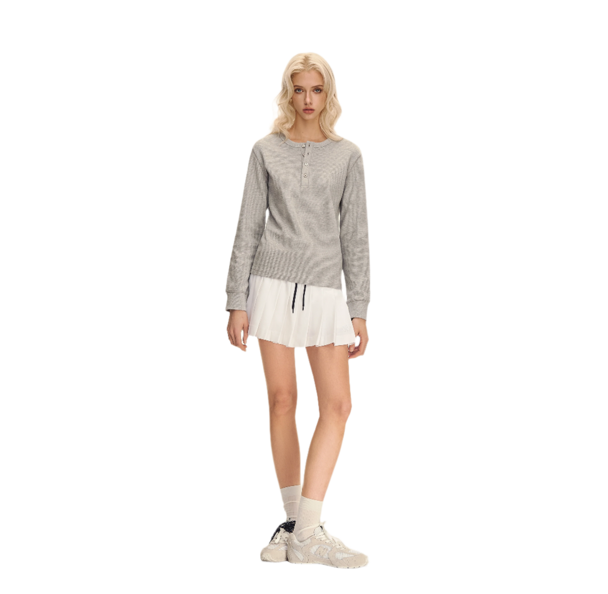 Grey Waffle Texture Long Sleeve T-shirt