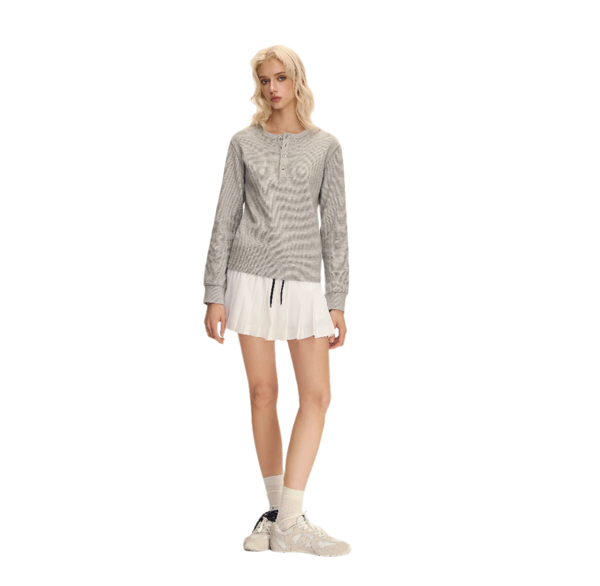 Grey Waffle Texture Long Sleeve T-shirt