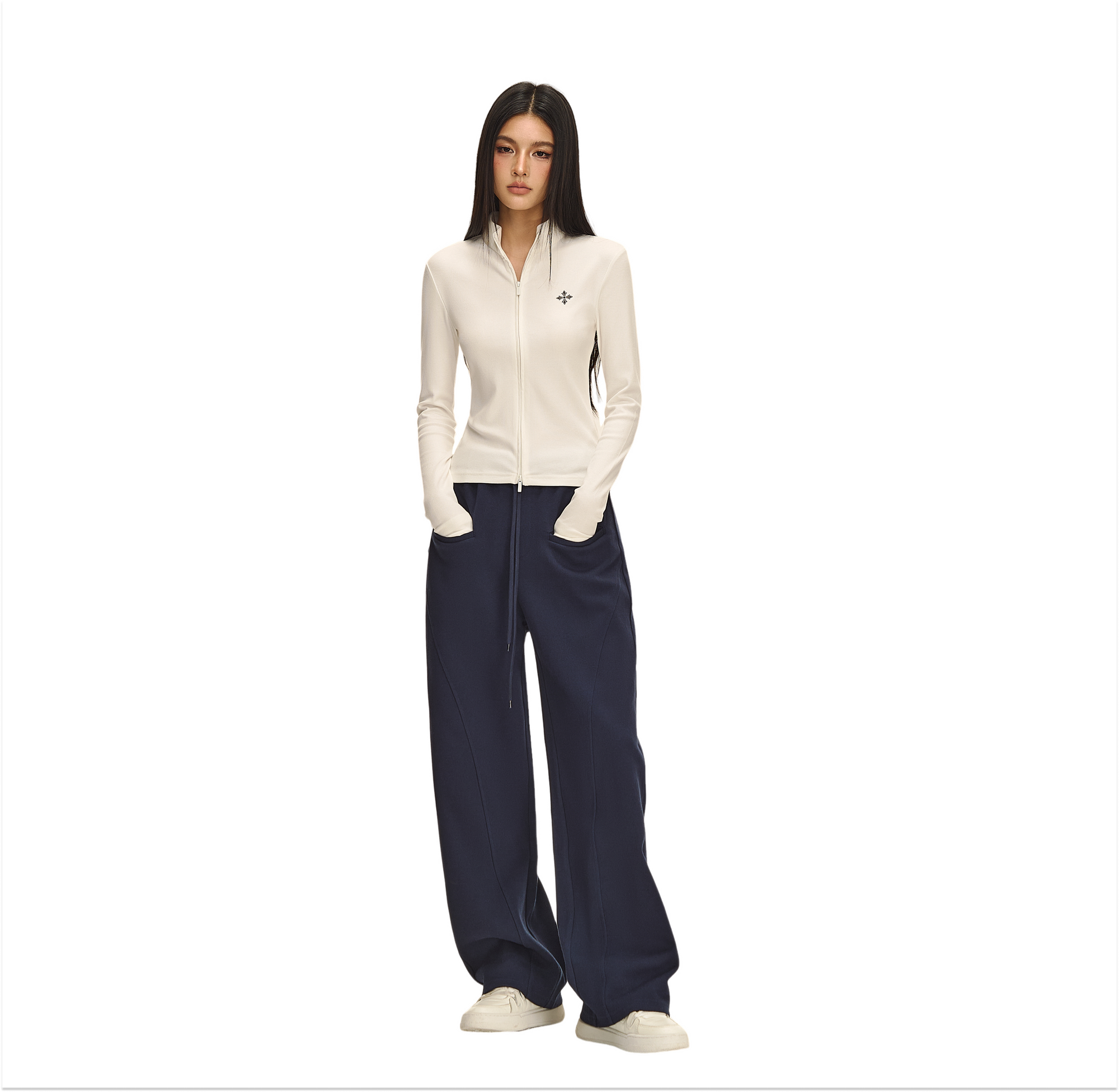 Navy Curved Scimitar Casual Pants