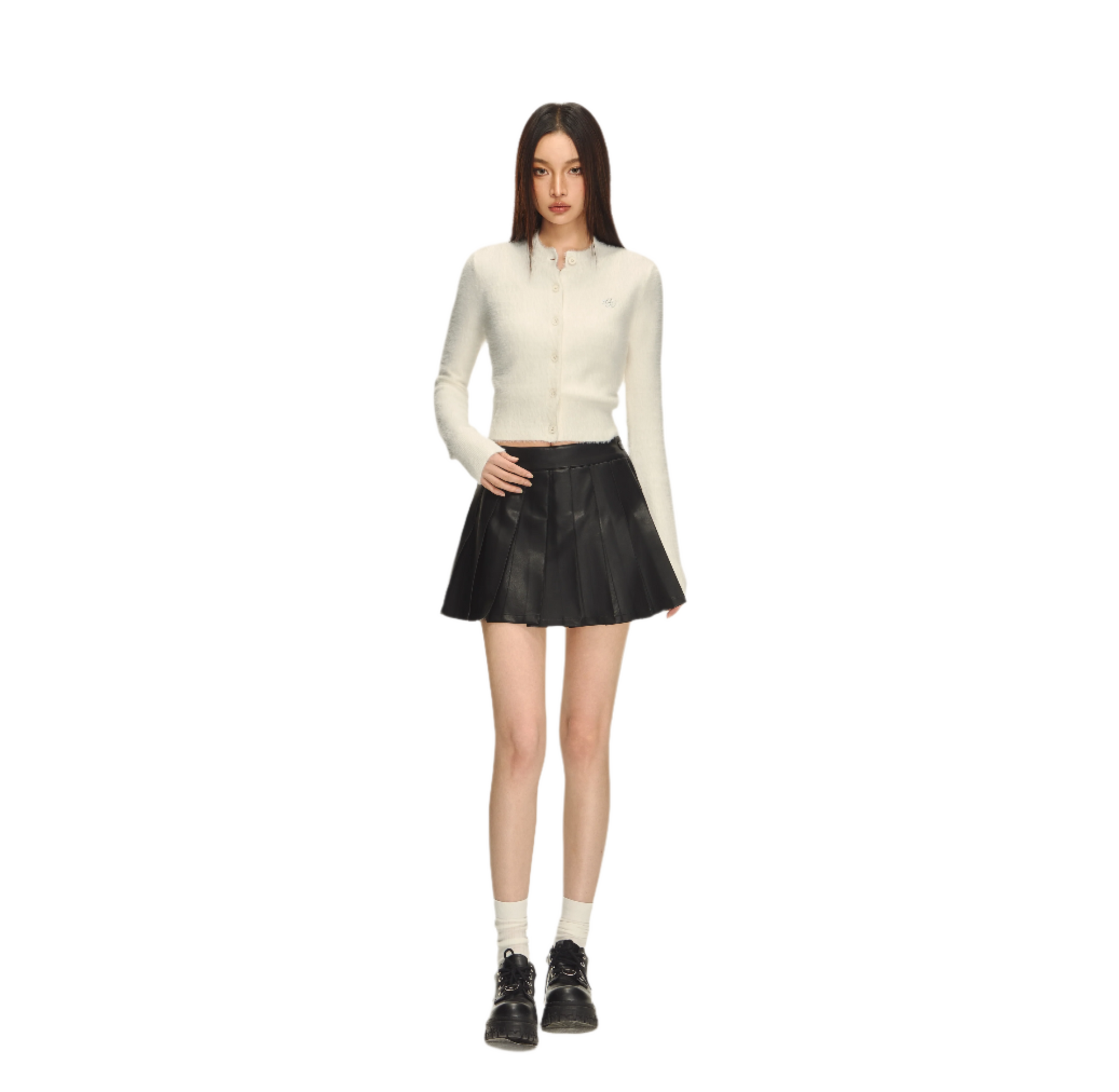 Pearl White Diamond CV Faux Mink Knit Cardigan