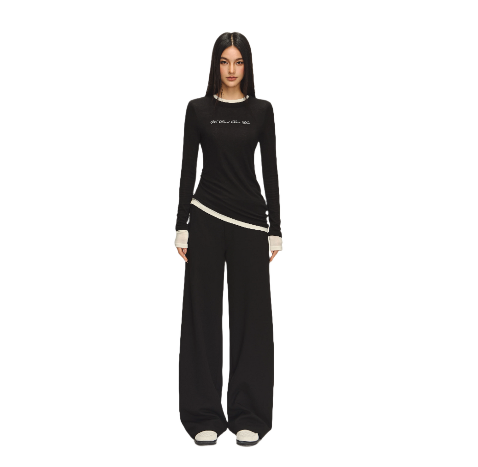 Midnight black light elastic fake two-piece long sleeves