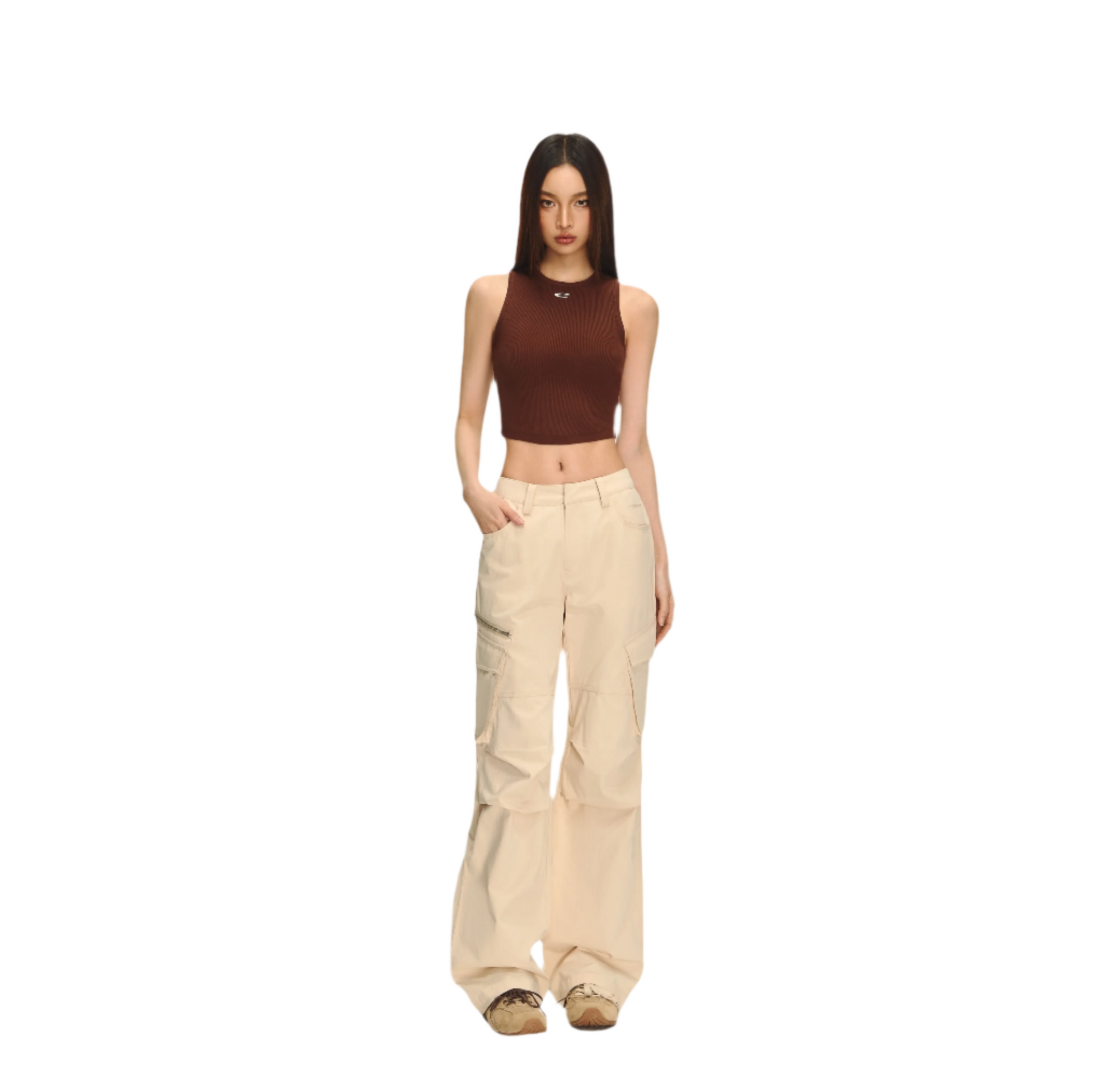 Hazelnut Brown Knitted Stretch Racerback Tank Top
