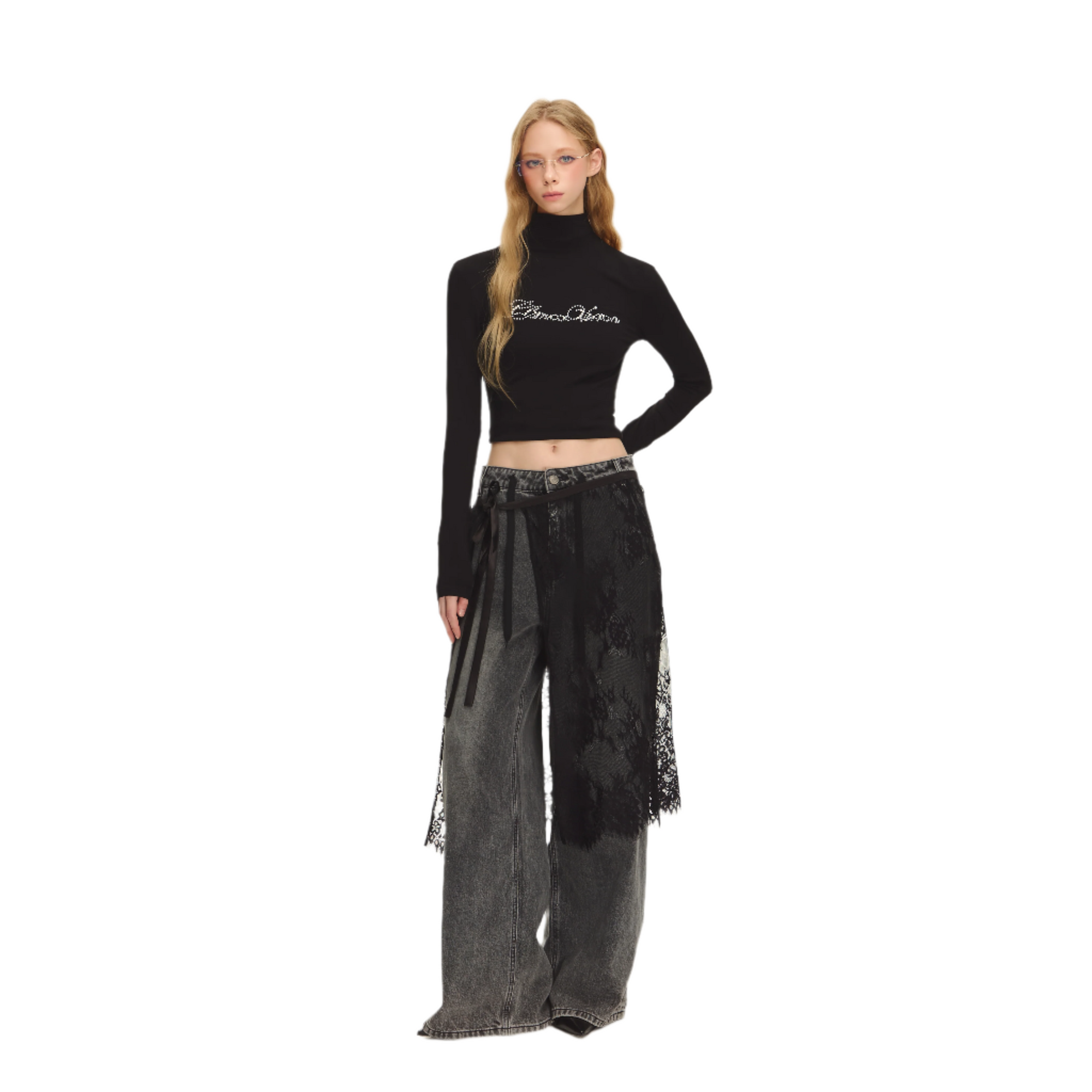 Black one-piece lace layered skirt