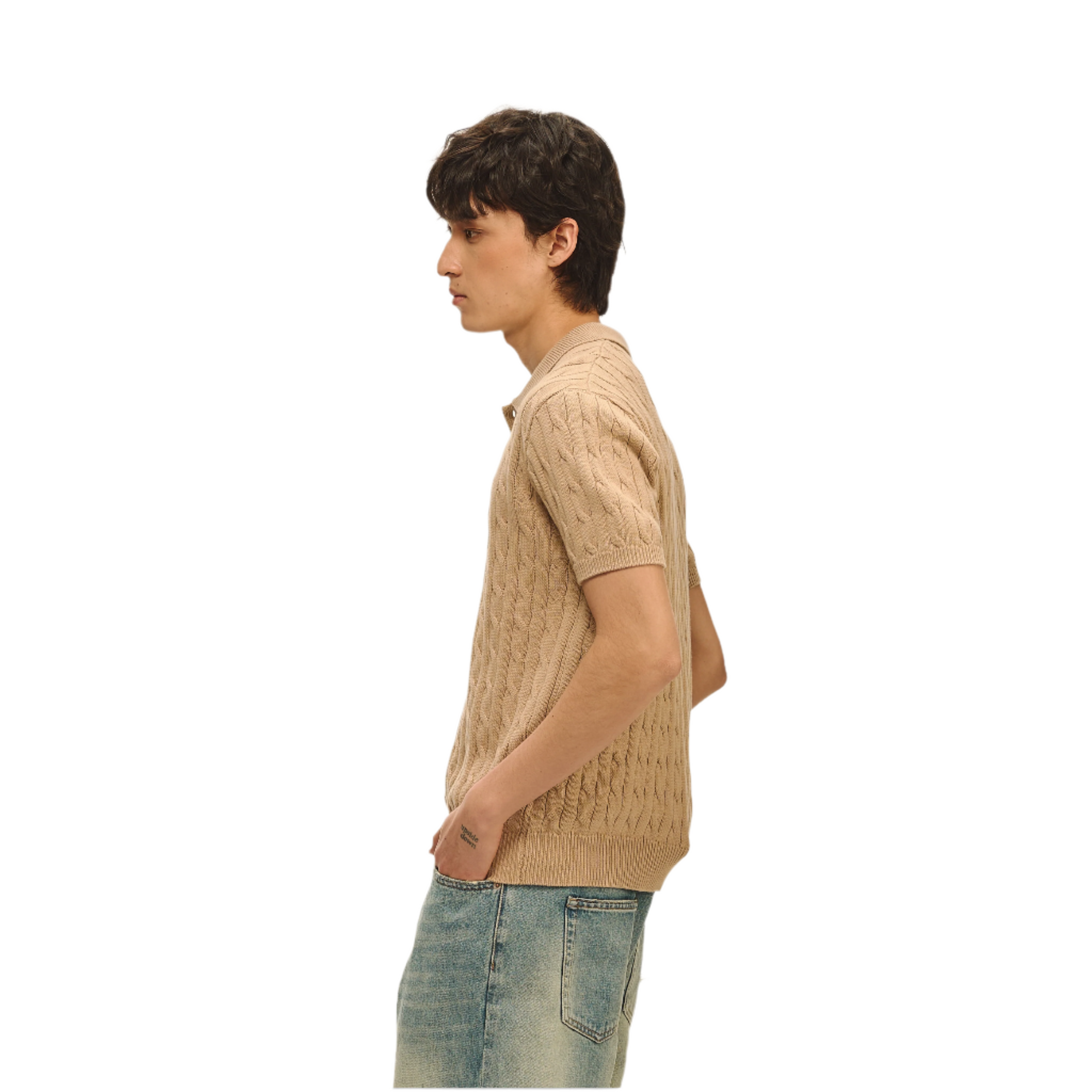 Khaki Cotton Classic Polo Collar Short Sleeves