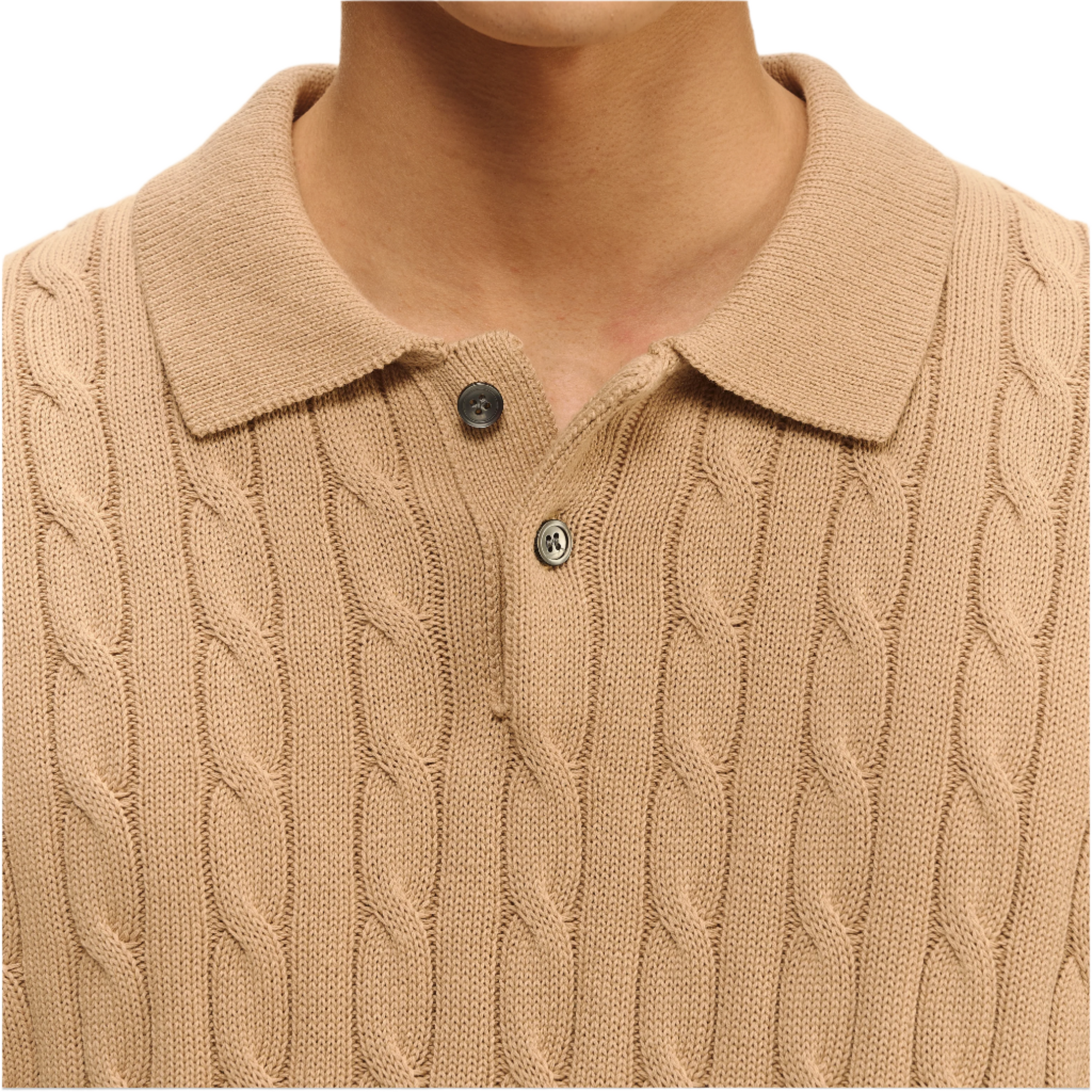 Khaki Cotton Classic Polo Collar Short Sleeves