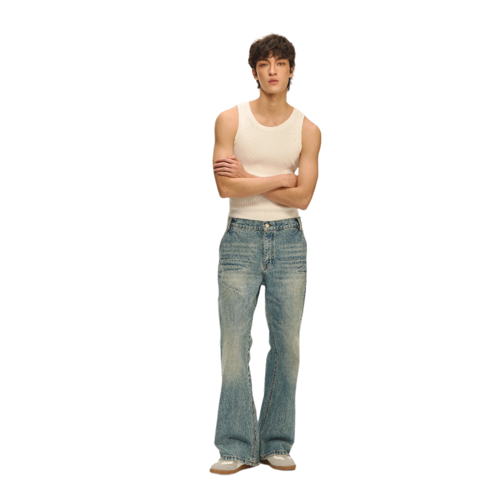 Blue Vintage Lightning Bolt Cat Whisker Jeans