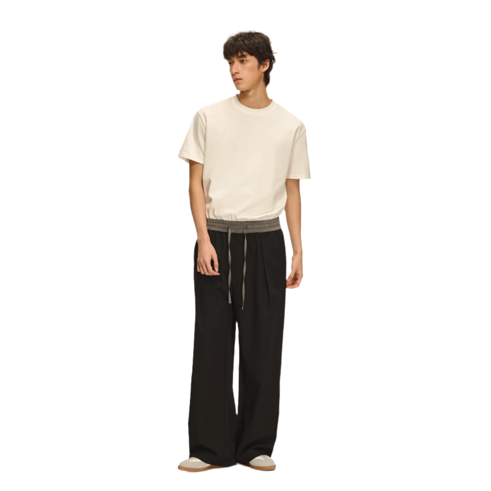 Black Contrast Drawstring Suit Trousers