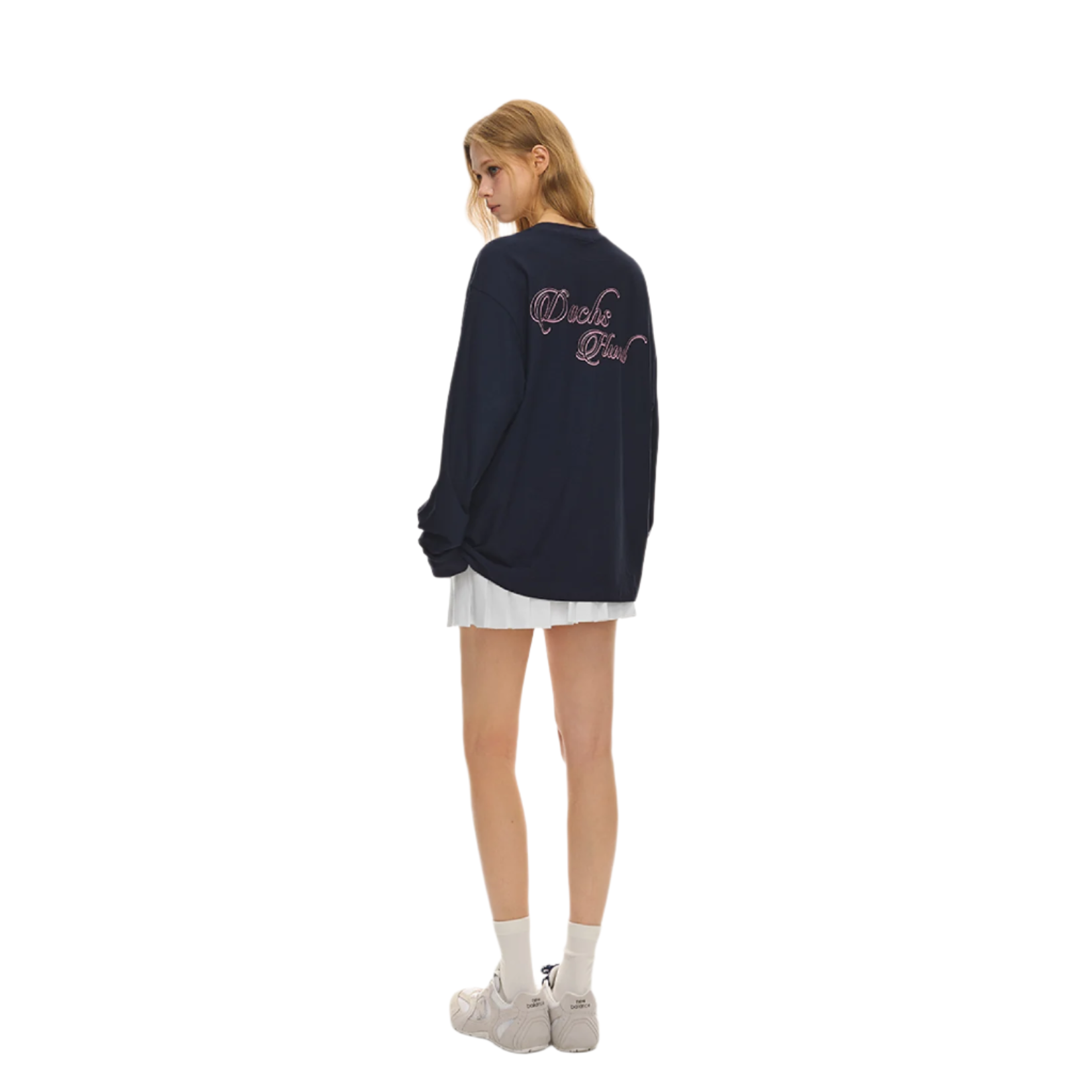 Navy Blue Strong Twist Cotton Puppy Embroidered Long Sleeves