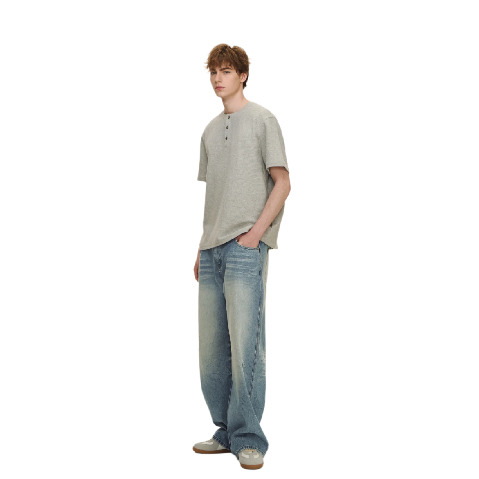 Grey Waffle Henley Short Sleeves