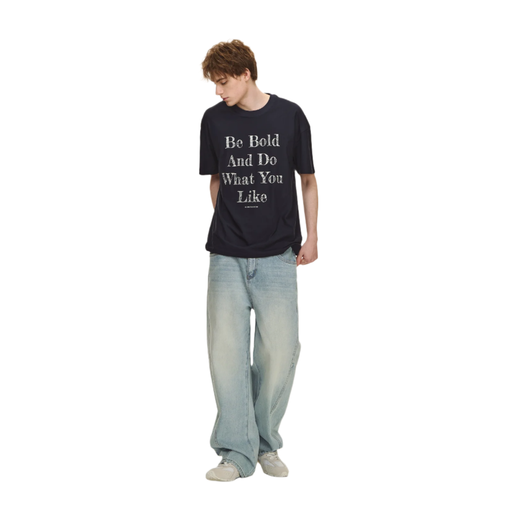 Navy Blue Graffiti Lettering Translucent Short Sleeves