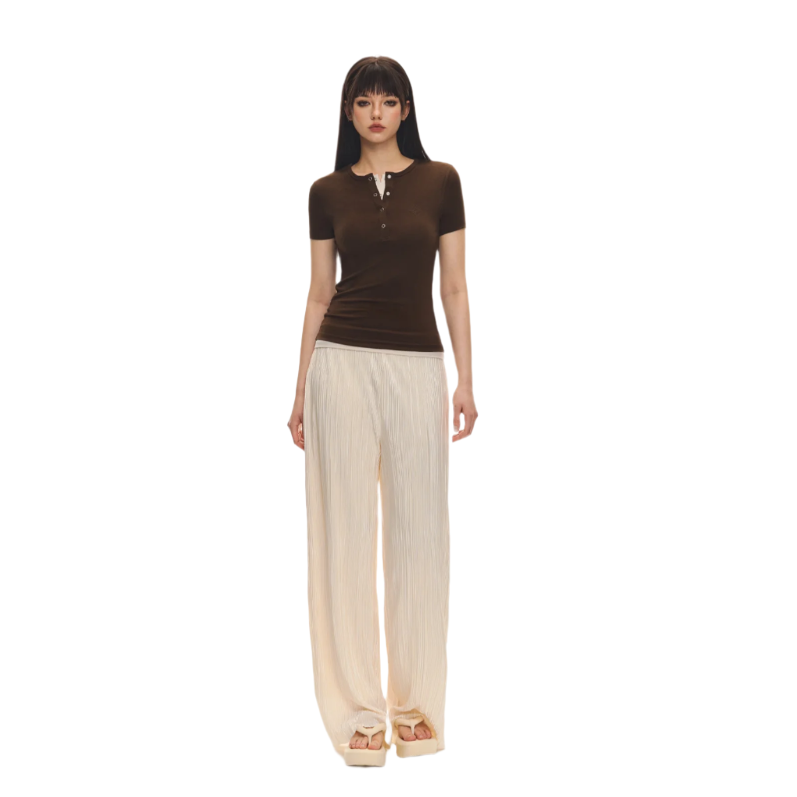 Beige Pleated Wide Leg Pants
