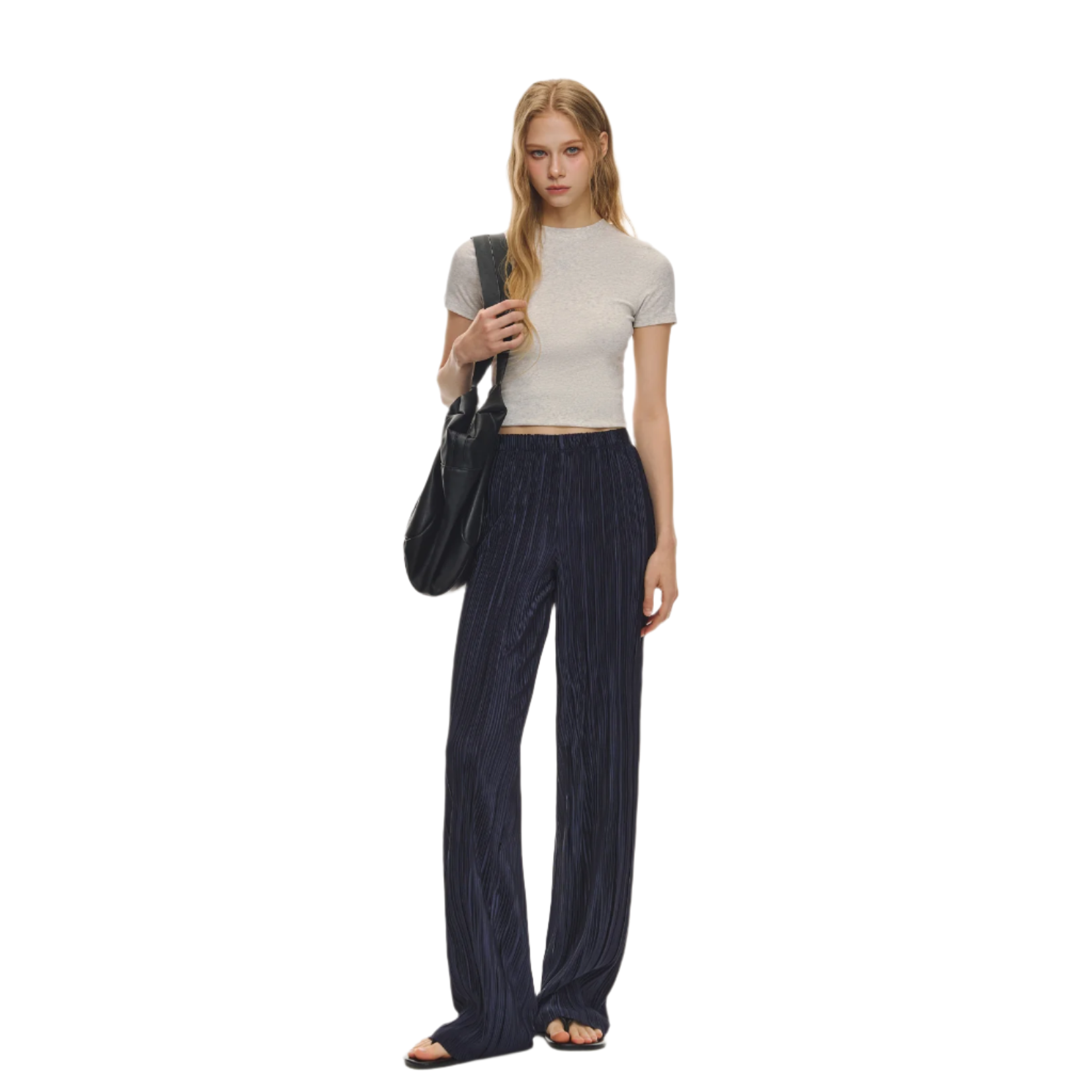 Navy Pleated Wide Leg Pants