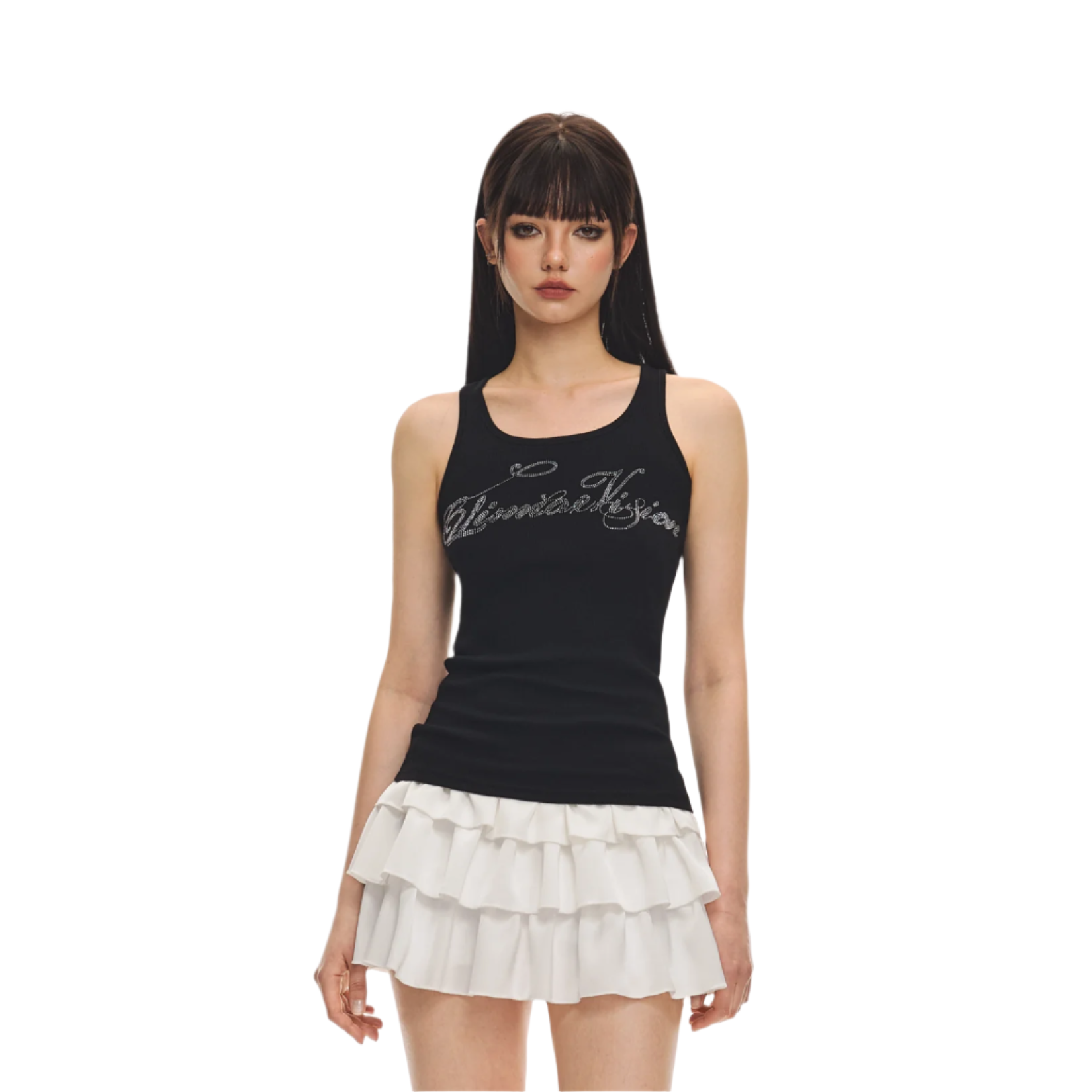 Black rhinestone U-neck vest