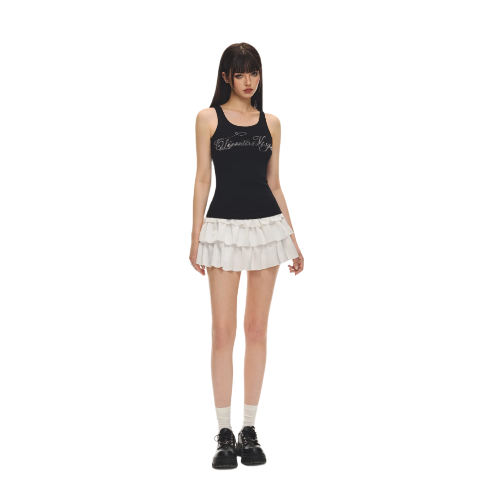 Black rhinestone U-neck vest