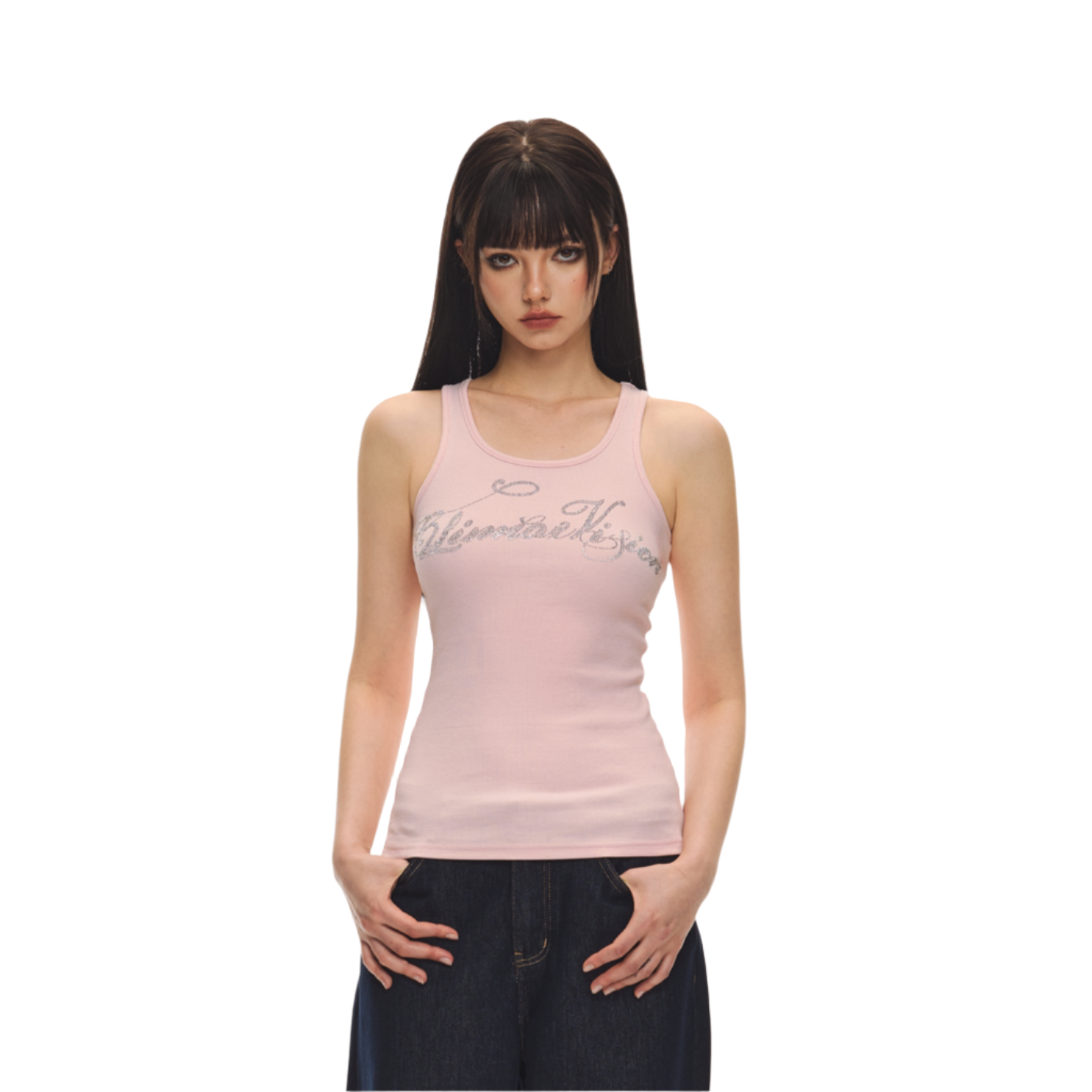 Pink rhinestone U-neck vest