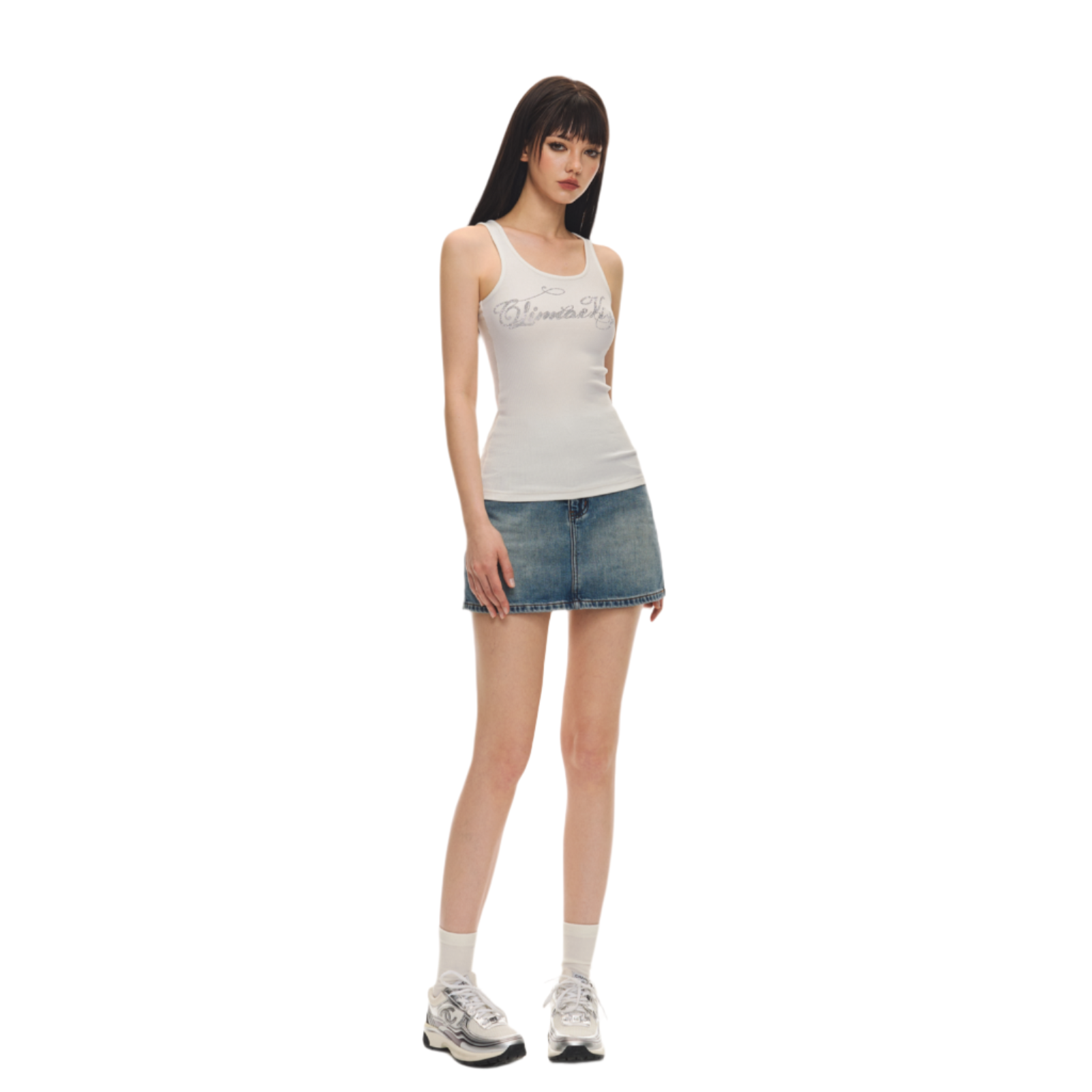 White rhinestone U-neck vest