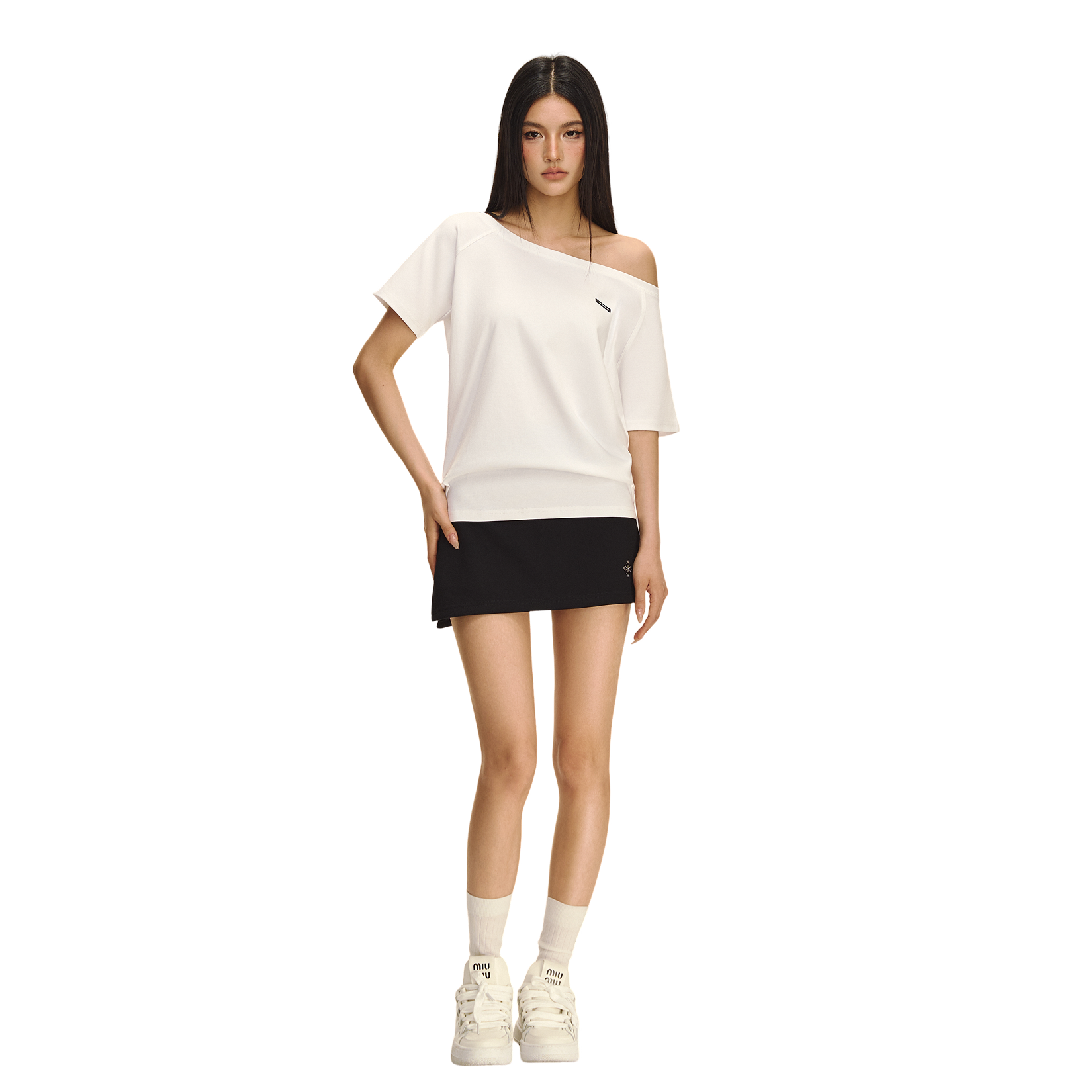 White off-shoulder stacked short sleeves